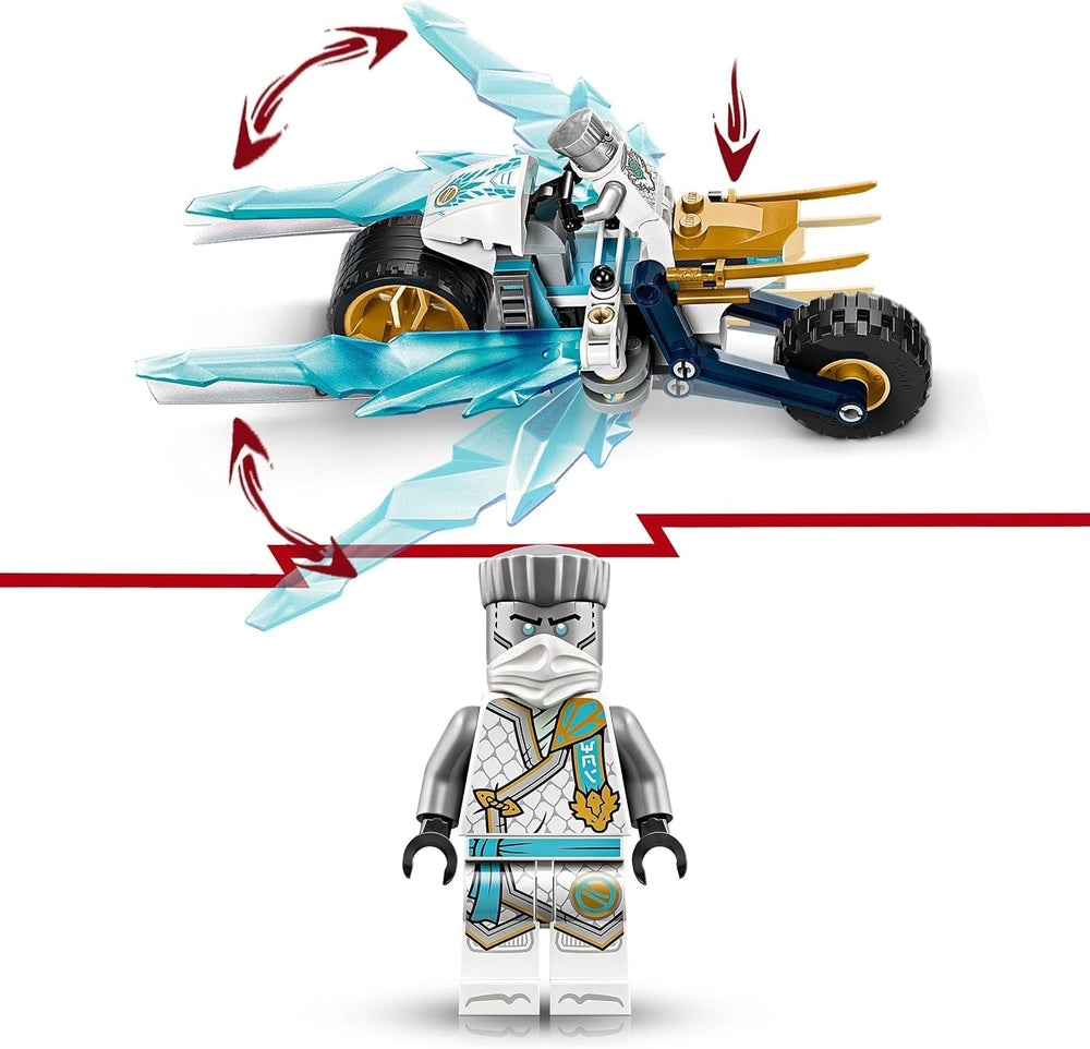 Motocicleta cu înghețată a lui LEGO NINJAGO Zane, set de joacă Ninja cu 1 minifigurină, jucărie de acțiune, vehicul mic construibil pentru copii, cadou pentru băieți și fete de la 7 ani 71816 Seturi de constructie Besuche den LEGO-Store