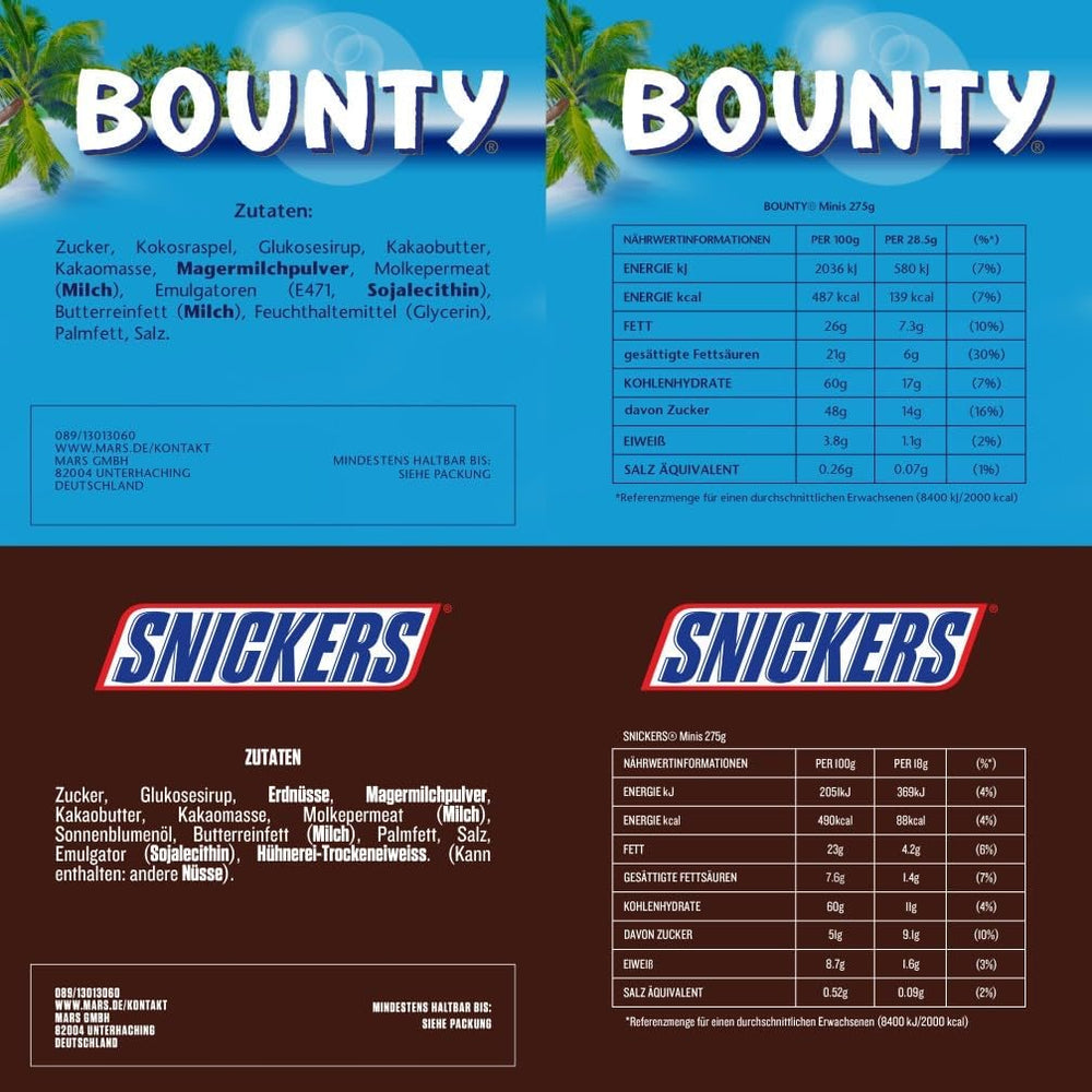 Mini chocolate mixed pack, 71 mini chocolate snacks (Mars, Snickers, Bounty, Twix, Milky Way) in the form of sweets, ideal for an American football night (1400g)