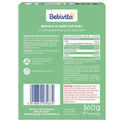 Banana in Apple with Biscuits Wrap - 16 pieces (4 packs, 4 x 90g each), no added sugar, made from mild fruit and wholesome grains, ideal for take-out and on-the-go snacks