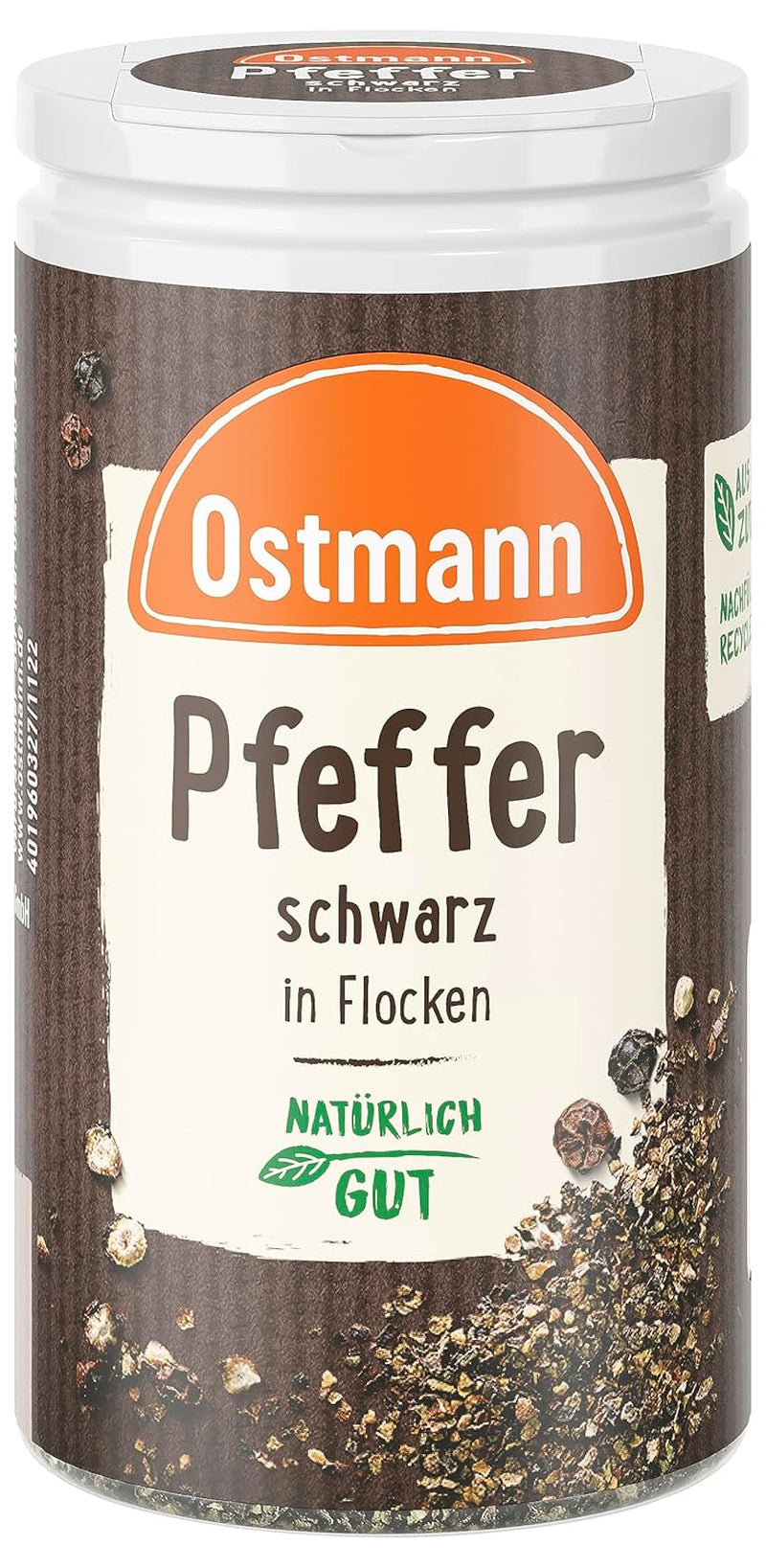 Ostmann Gewürze - Schwarze Pfefferflocken | Grober Pfeffer für intensiv-schwarfen Gesmack | Mit praktischem Streuaufsatz | 25 g in Der Streudose