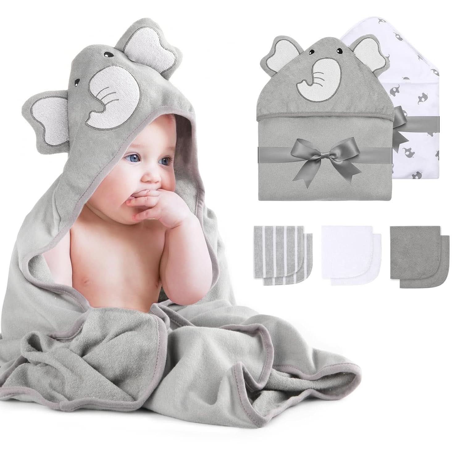 Momcozy bath towel set, 8 pieces for babies, 2 x hooded towels, 76 x 76 cm and 6 x baby towels 24 x 24 cm Mother and Child Naty Shop
