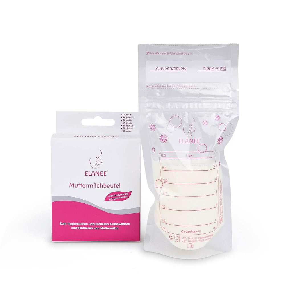ELANEE Muttermilchbeutel, Aufbewahren & Einfrieren Von Muttermilch, Geschmackneutral Und Vorsterilisiert, Doppelter Sicherheitsverschluss, 20 Stück, Mit Standfuß (711-00) Baby Food and Breastfeeding Accessories Naty Shop