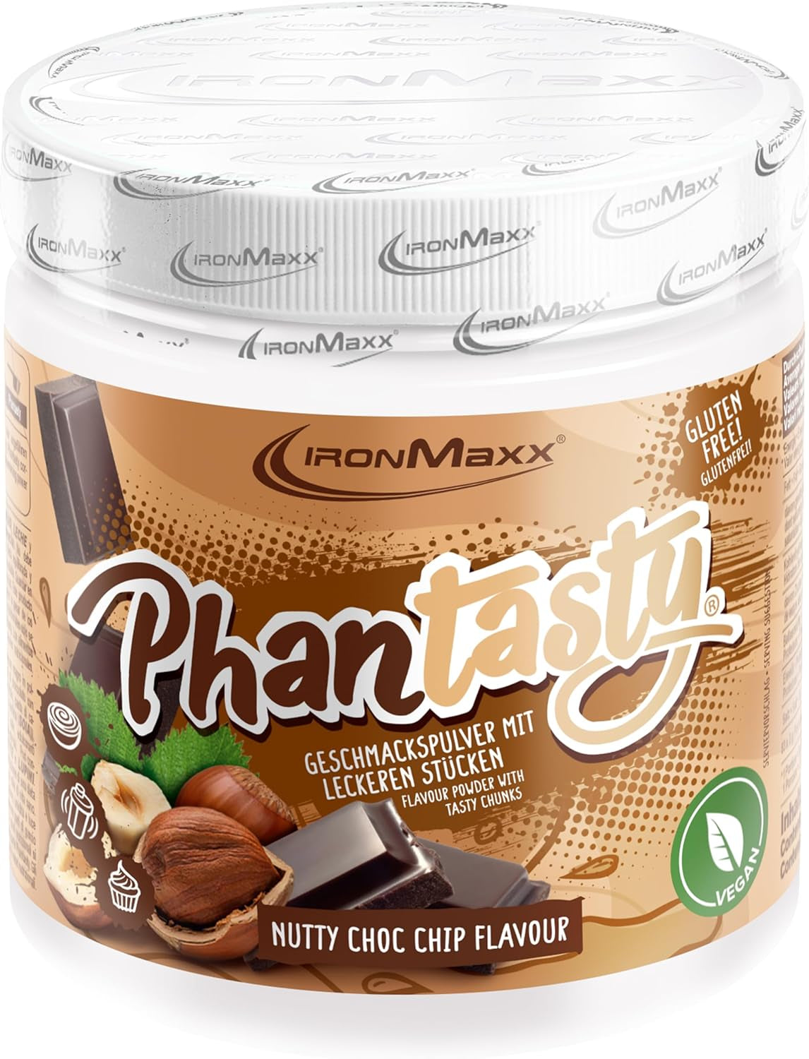 Ironmaxx Phantasty - Creamy Peach 250G Dose | Vegan Geschmackspulver Mit Echten Frucht- Oder Nussstückchen | Perfekter Zuckerersatz Sweeteners Naty Shop 250 G (1Er Pack) Nutty Choc Chip