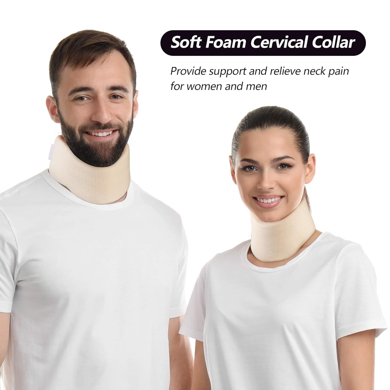 RESTCLOUD Suport pentru gât fabricat din spumă moale, colier universal, suport reglabil pentru gât pentru somn - ameliorează durerea de gât (alb, 6,4 cm guler adânc, M) Perne ortopedice cervicale Naty Shop