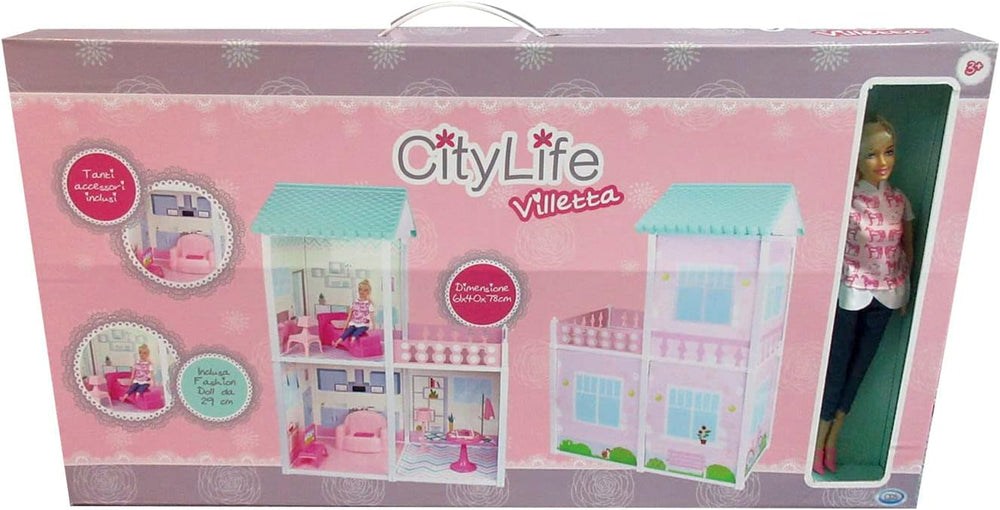 City Life - Villetta with 3 rooms and accessories Playset size assembled 61 X 40 X 78 Cm Dollhouses Naty Shop