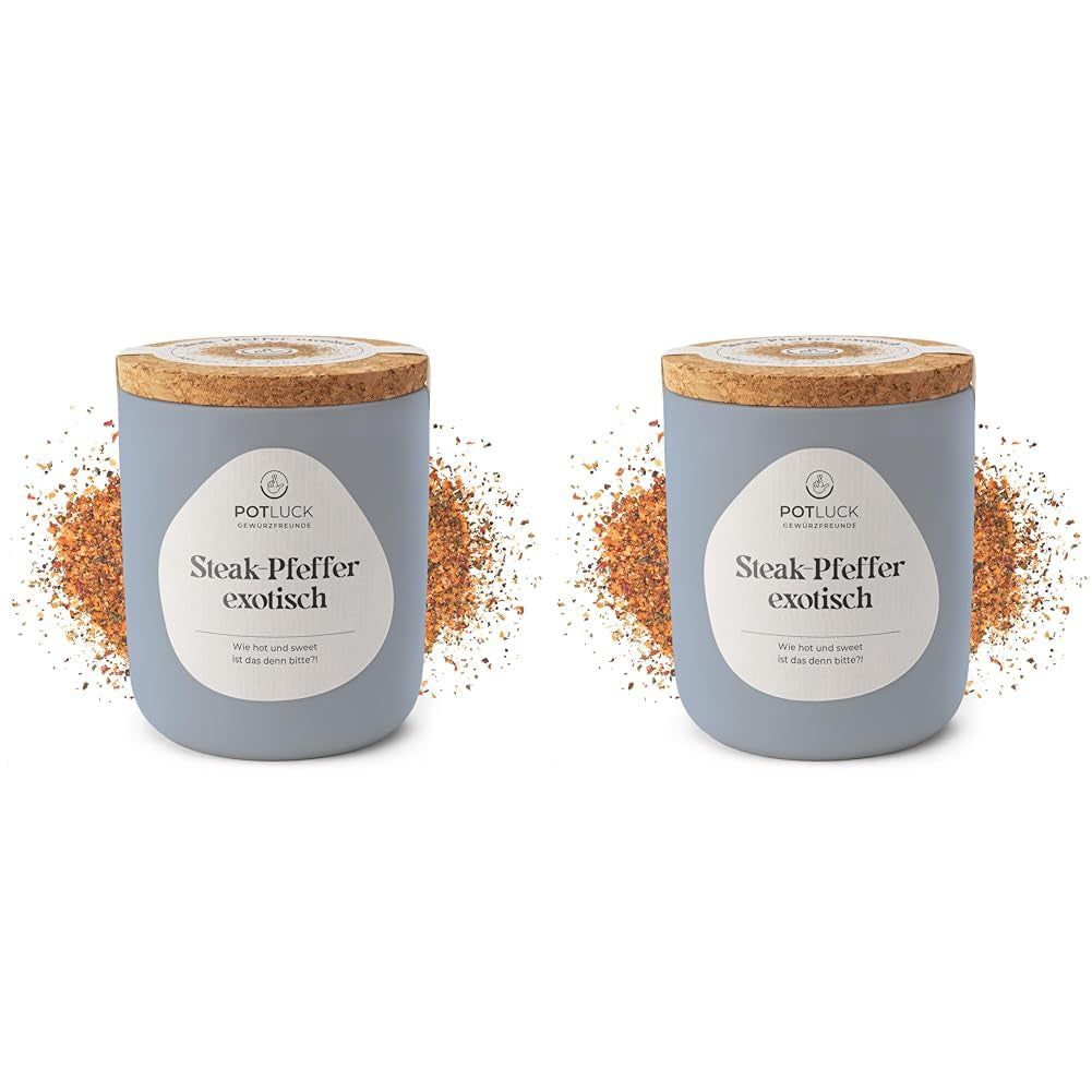 Potluck | Steak-Pfeffer exotic | Gewürzzubereitung im Keramiktopf | 80g | Vegan, gluten-free and with natural ingredients