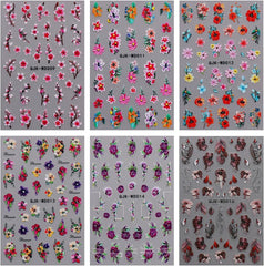 JMEOWIO Nagelsticker Blumen 6 Blatt Nail Art Sticker Selbstklebend Nagelaufkleber Sommer Blumen Dekoration Nageldesign Zubehör