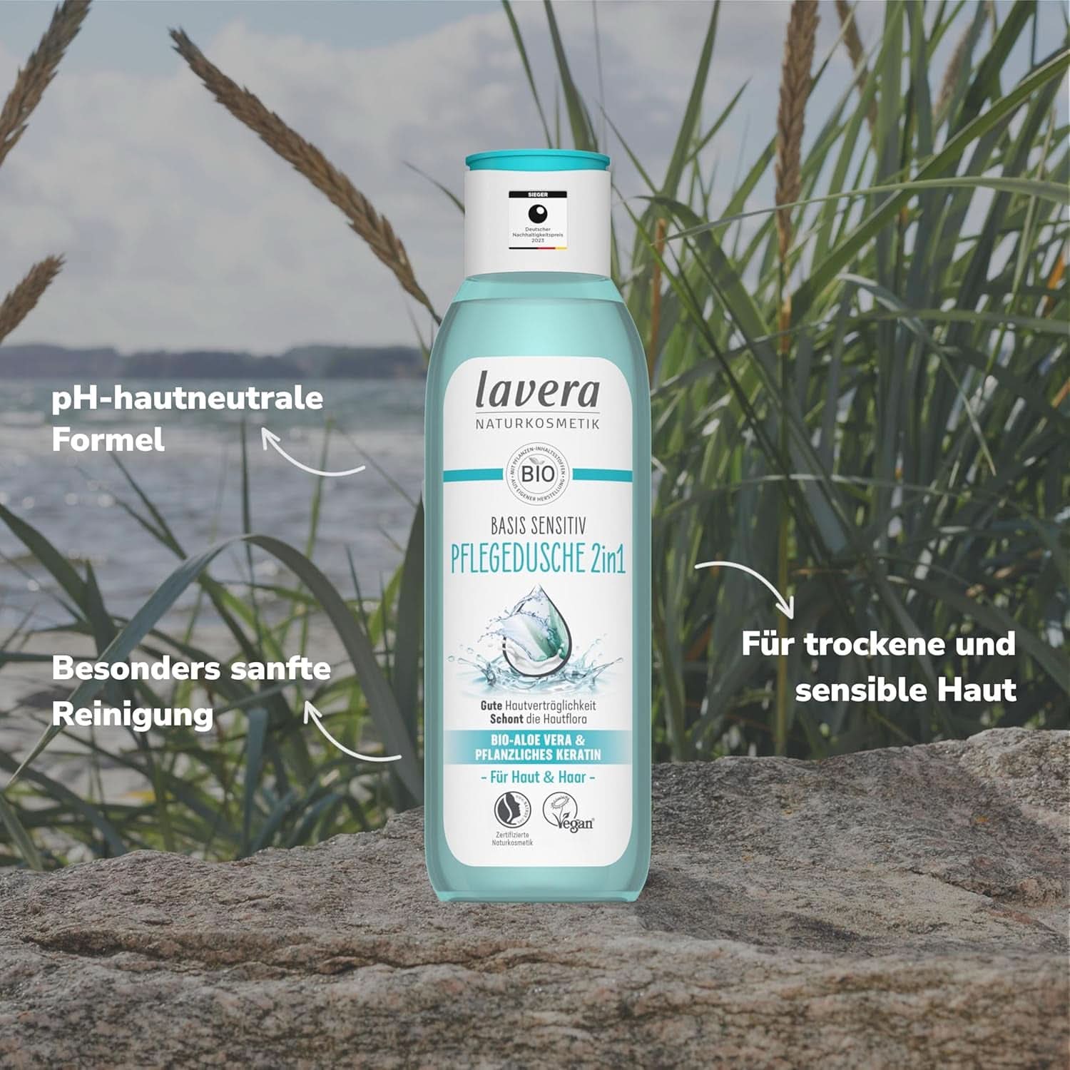 Lavera Care Basis Sensitiv 2 in 1, Shampoo and shower gel with organic aloe vera and vegetable keratin, 250 ml Shower and bath Naty Shop