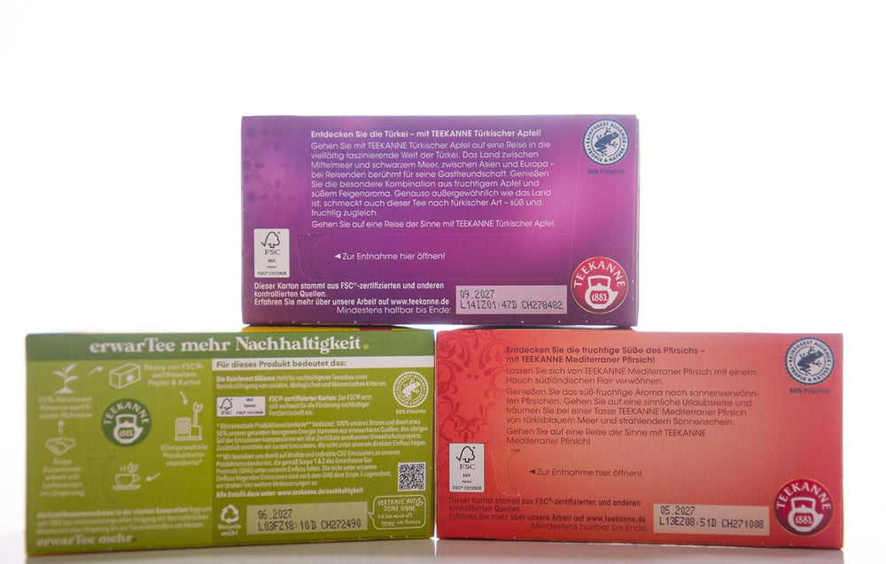 Set de ceaiuri Teekanne 3 sortimente, lămâie italiană, piersică mediteraneană și măr turcesc, 155 g