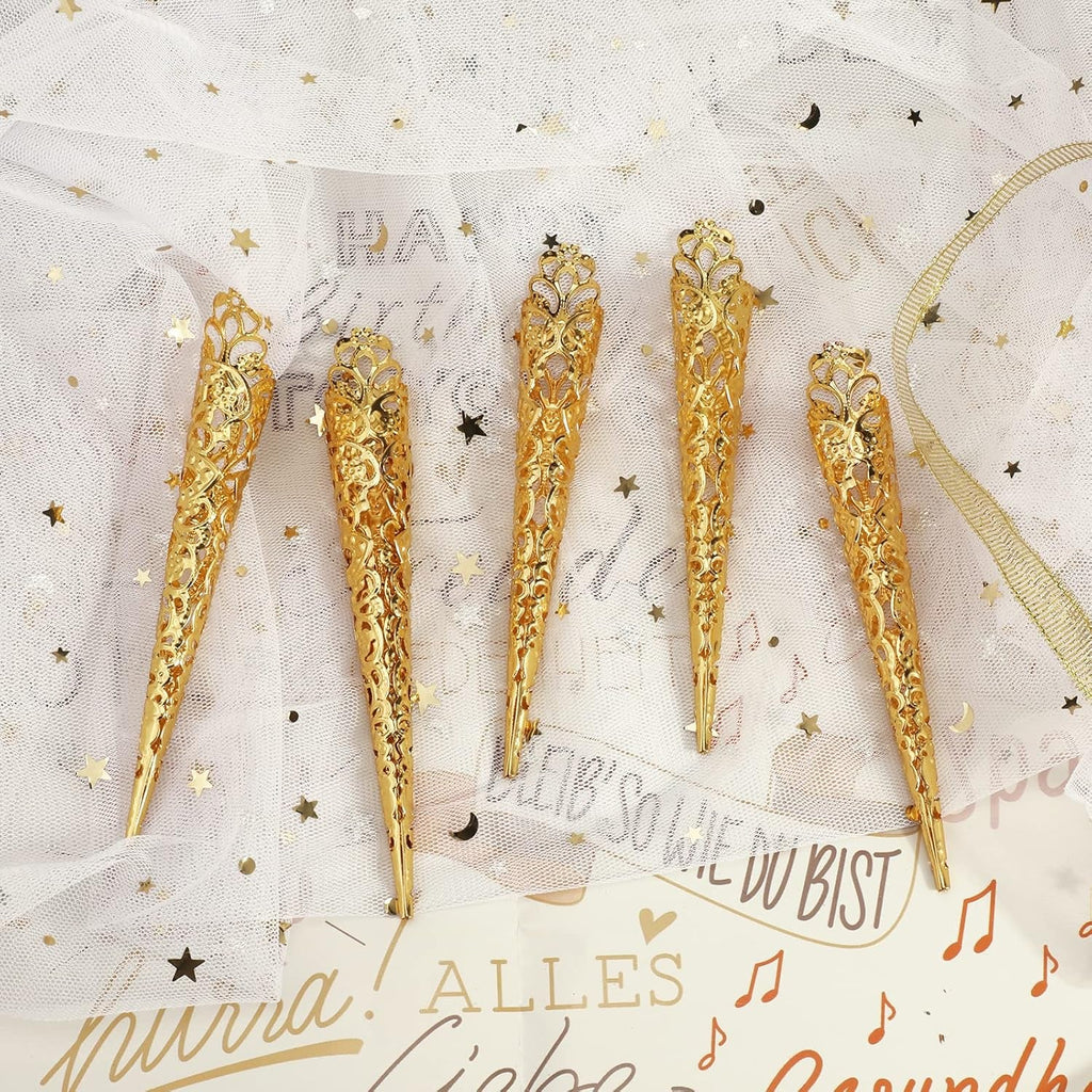 Mwoot 10 bucăți Halloween unghii false aurii unghii false antice regina costum cosplay deget unghii vârful inelelor deget unghii vârful ghearelor inele pentru unghii gheare inele pentru unghii pentru femei