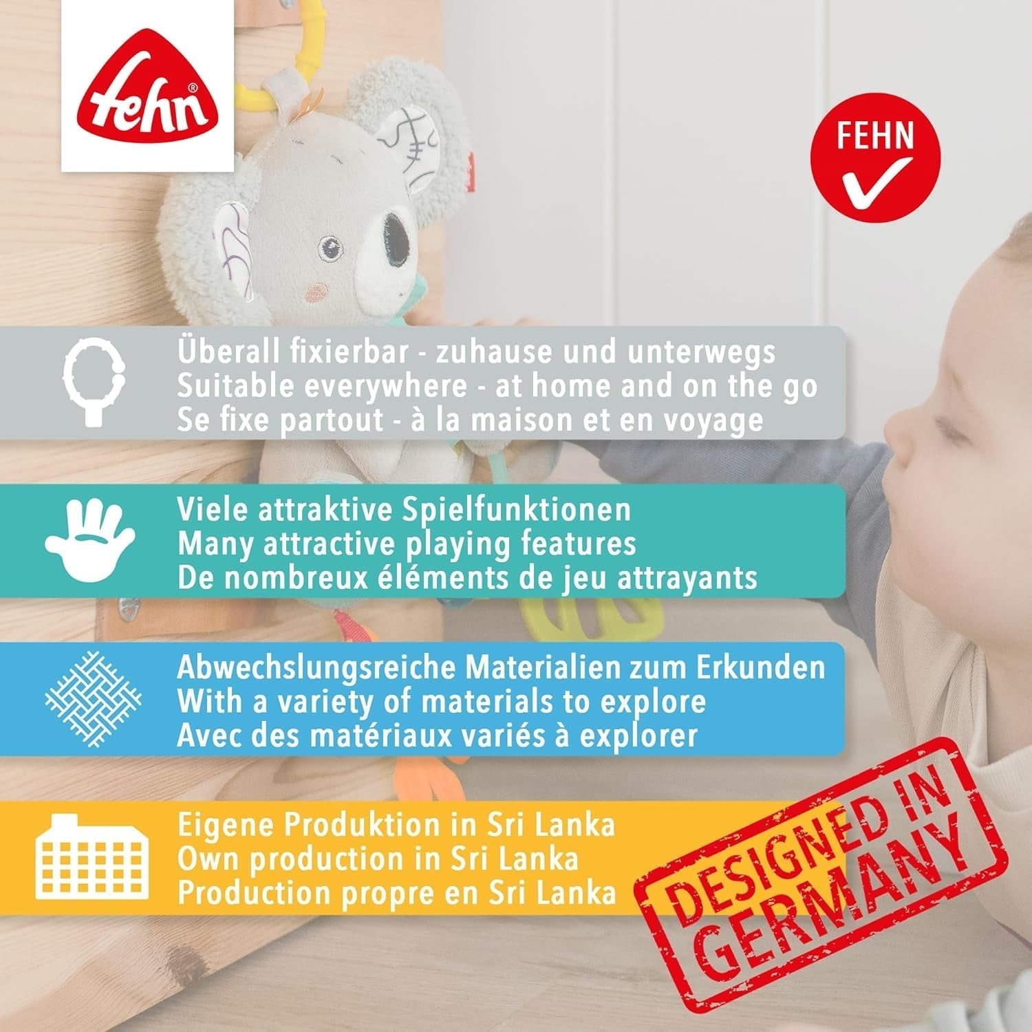 Fehn Activity Cube Otter - Jucărie pentru activități motorii cu elemente de prindere suspendate - Pentru bebeluși și copii mici de la 0+ luni - Dimensiuni: 10 x 10 cm Jucarii Bebe Naty Shop