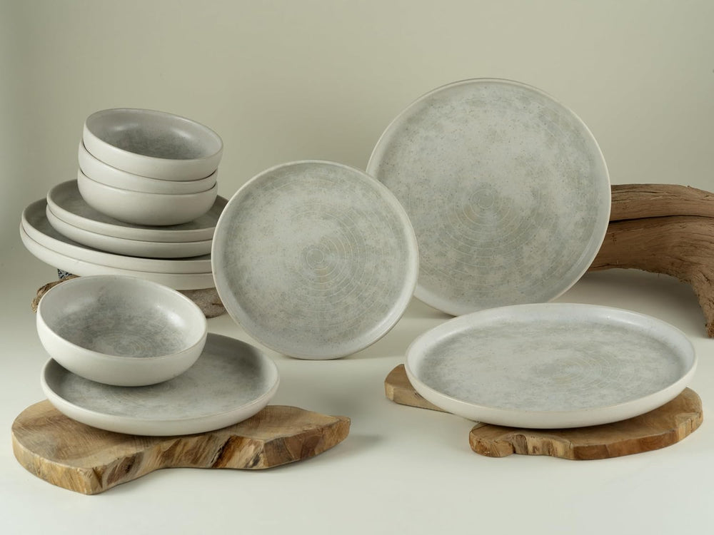 CreaTable, 23714, seria Uno Athena, set de veselă cu 12 piese pentru 4 persoane, set de farfurii din gresie, potrivit pentru mașina de spălat vase și cuptorul cu microunde, fabricat în Portugalia