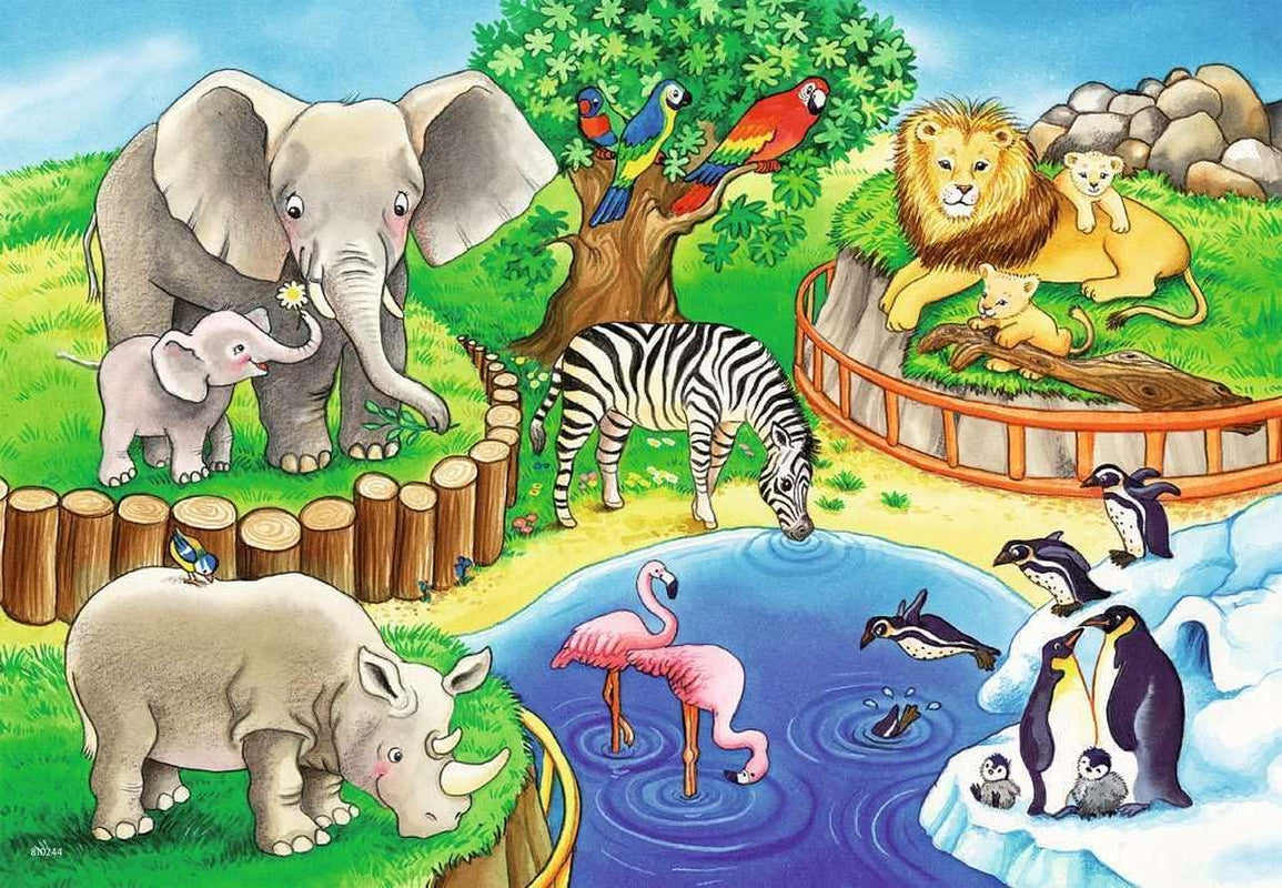Ravensburger Puzzle pentru copii - 07602 Animale la Zoo - Puzzle pentru copii de la 3 ani, cu 2X12 piese Puzzle Naty Shop