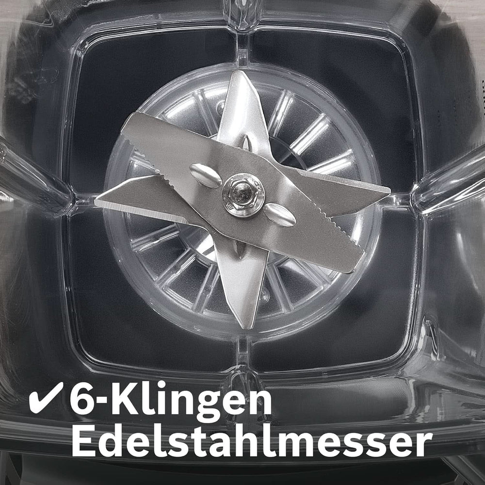 Bosch Standmixer Vitaboost MMBH6P6BDE, 6-Klingen-Edelstahlmesser, 2.5L Tritan-Mixbehälter, Stopfer, 6 Automatikprogramme, Rezeptbuch, Bpa-Frei, Einfache Reinigung, 45,000 U/Min, 1600 W, Schwarz Bucatarie Naty Shop