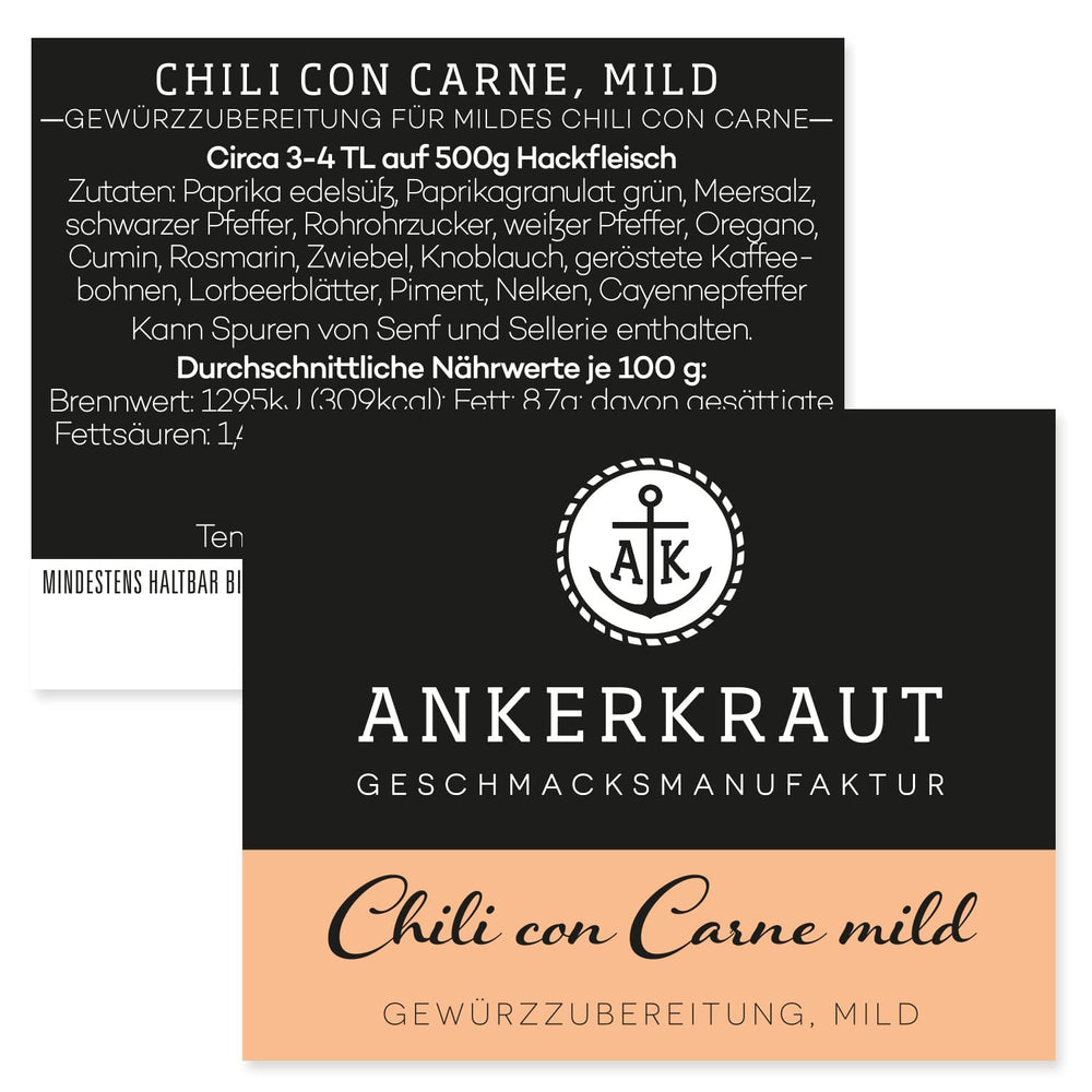 Ankerkraut Chili con Carne Gewürz, mild, 160g in a bag