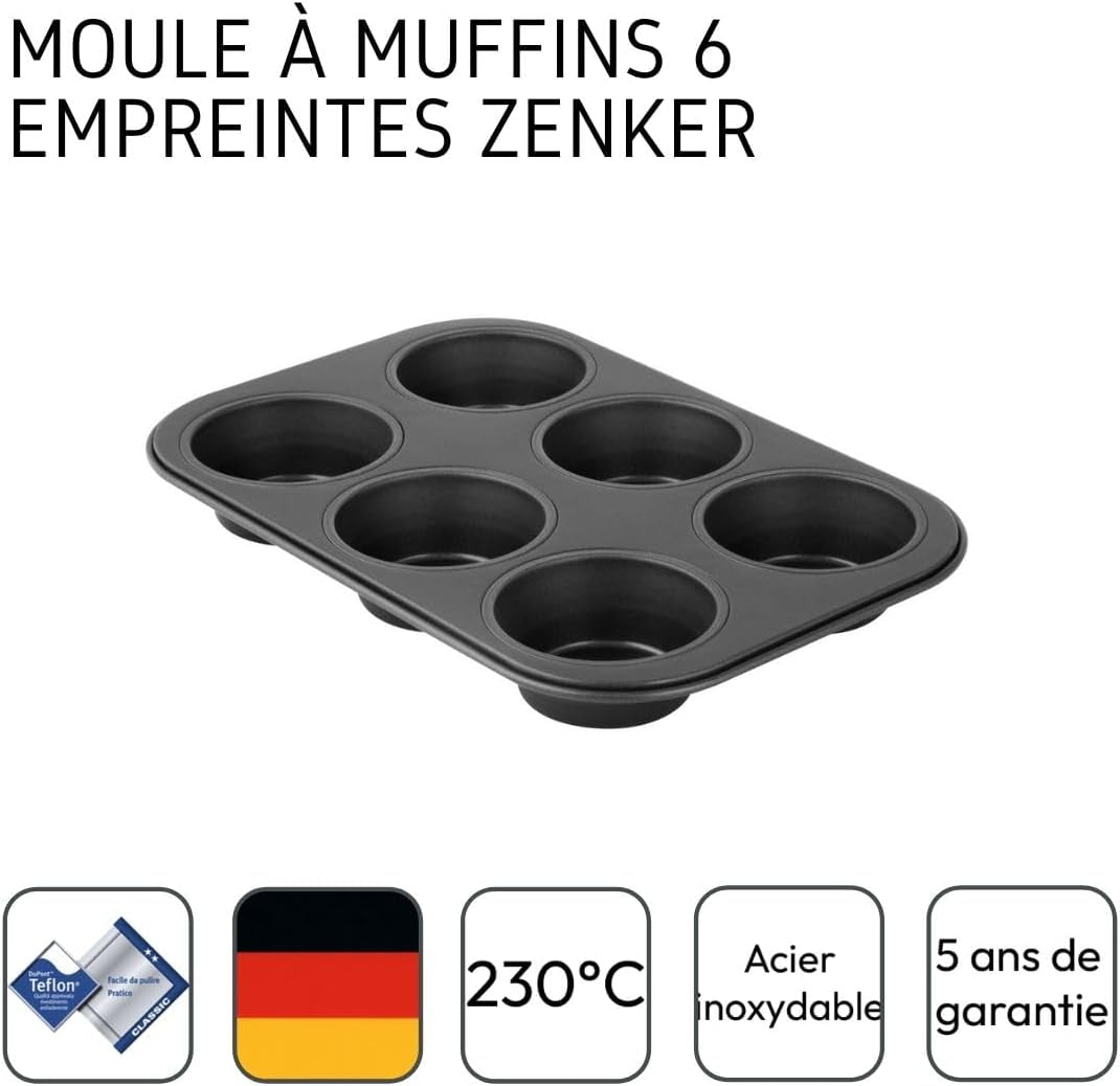Zenker 6Er Muffinform Black Metallic, 275X190X30 Mm, Teflon Classic Antihaftbeschichtung, Hitzebeständig Bis 230°C, Leichte Reinigung, Ideal Für Köstliche Muffins Molds and baking trays Naty Shop