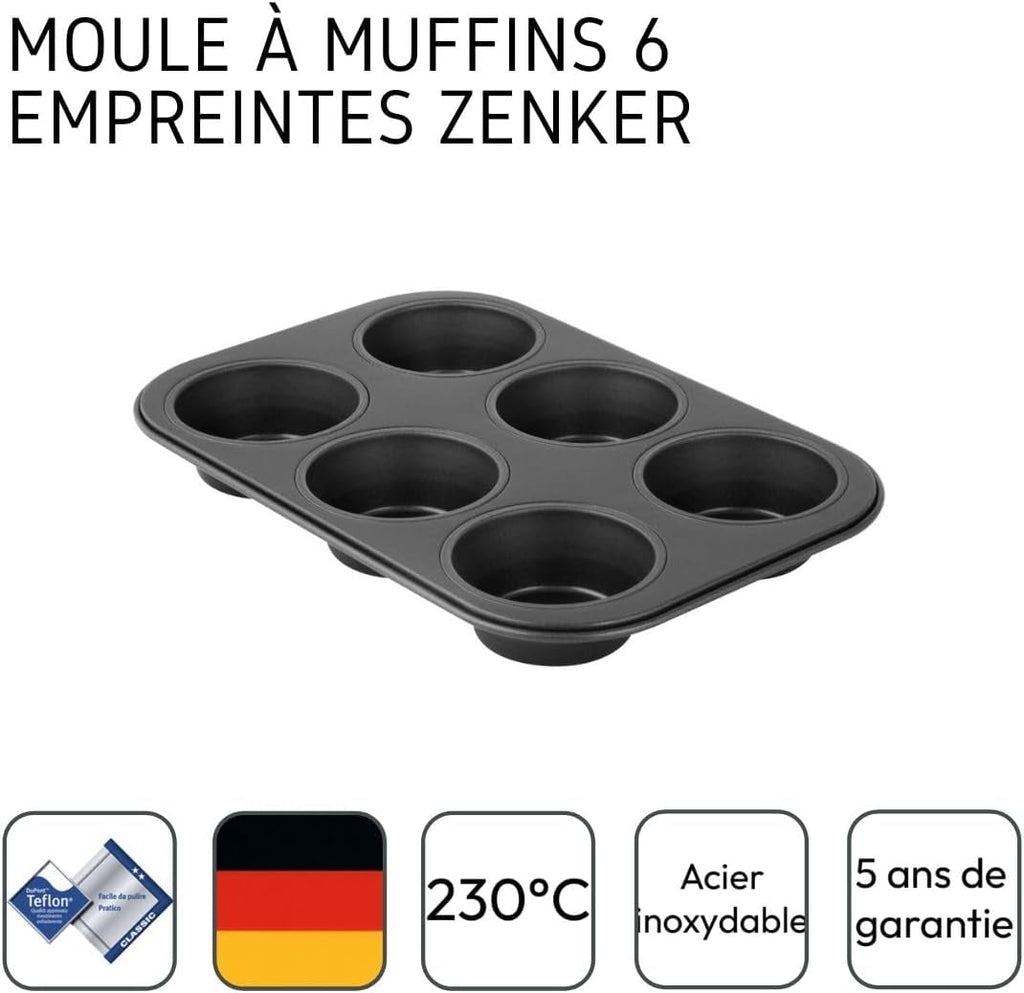 Zenker 6Er Muffinform Black Metallic, 275X190X30 Mm, Teflon Classic Antihaftbeschichtung, Hitzebeständig Bis 230°C, Leichte Reinigung, Ideal Für Köstliche Muffins Matrite si tavi pentru copt Naty Shop