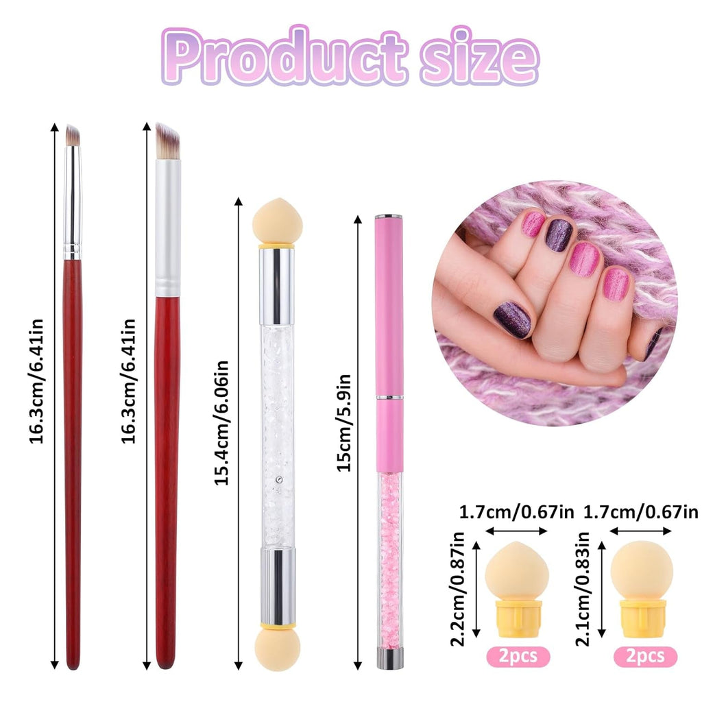 Nail Art Rendering-Werkzeuge Schwamm Undtupfpinsel, Sponge Brush Applikator, Doppelter Kopf Ombre Sponge Stick Mit 4 Ersatzköpfe, Nail Art Schwamm Und Tupfpinsel, Ombre Nagelpinsel Für Gelnägel