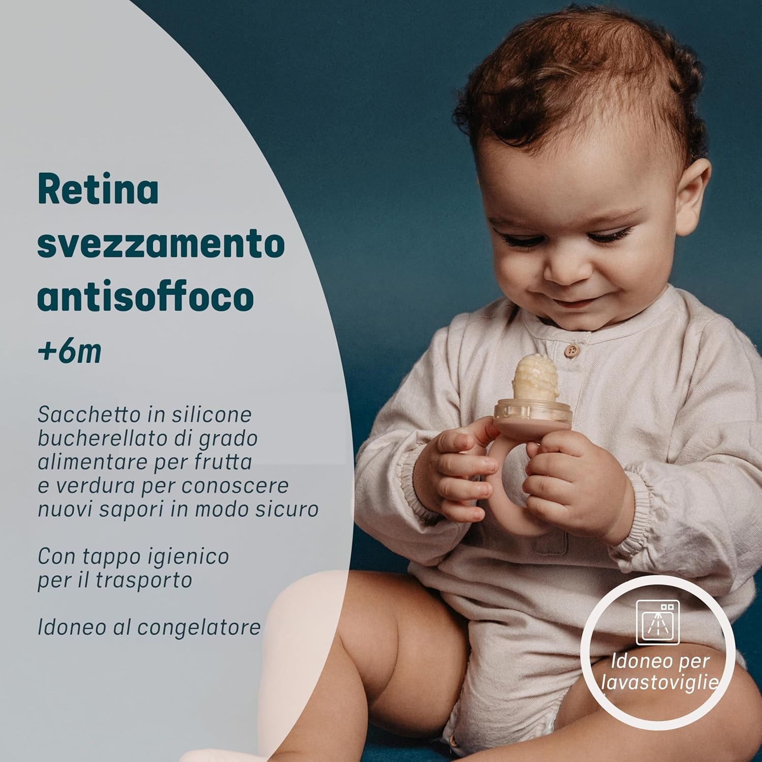 Ronțăitorul Suavinex pentru bebeluși, protecție anti-sufocare, calitate alimentară, silicon, cu capac, ușor de curățat, potrivit pentru mașina de spălat vase și congelator, calmează gingiile, de la 6 luni, verde