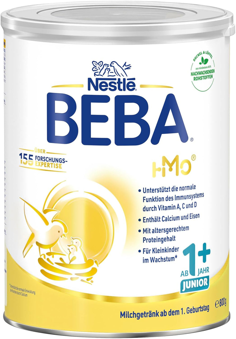 BEBA Junior 1+ milk drink from 1 year, With HMO, Age-appropriate protein content, Lactose only, No palm oil, No fish oil, Toddler food, Baby milk powder, Pack of 3 (3 x 800g)