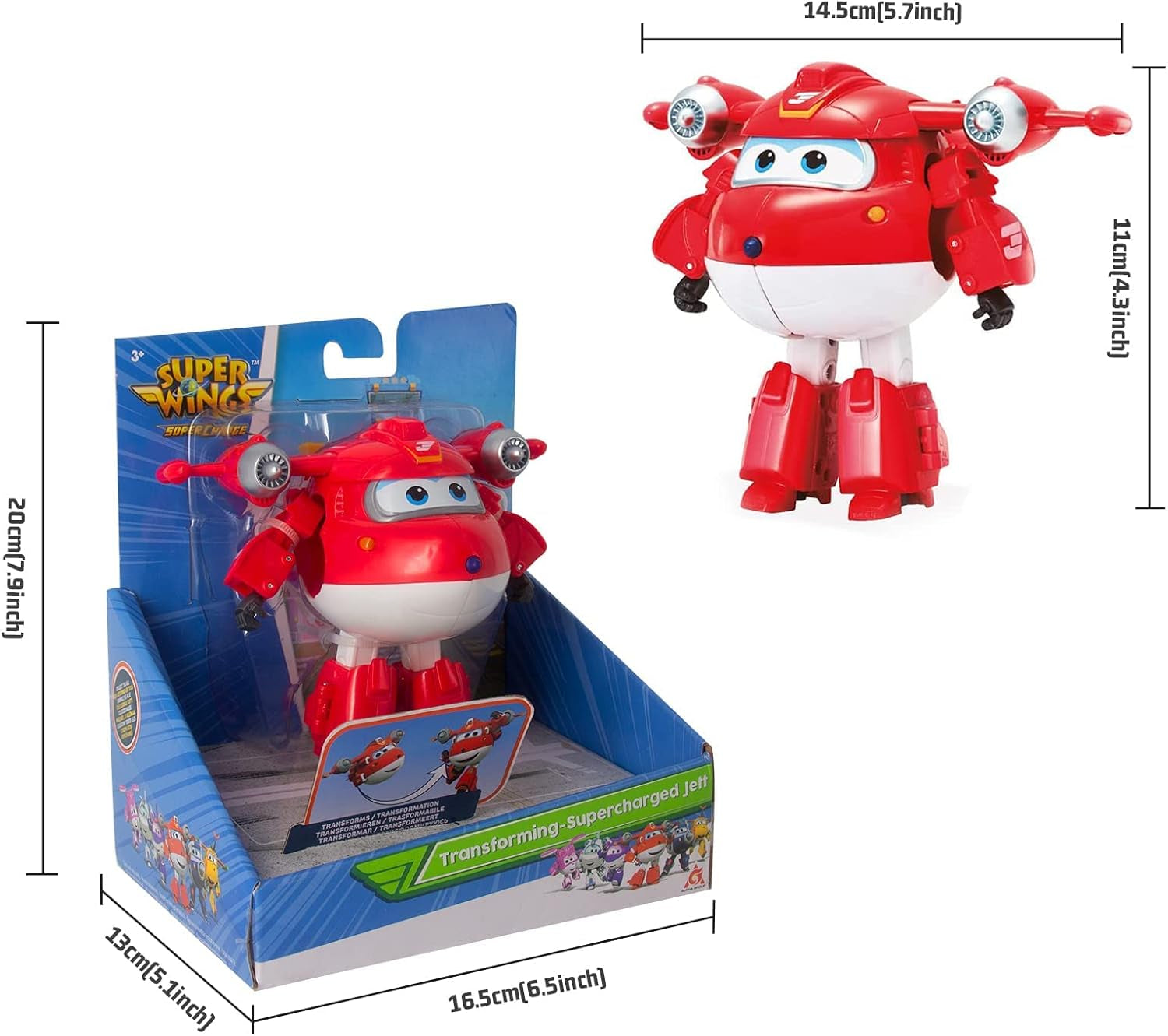 Super Wings 5" Transforming Characters 2-Pack Transforming Supercharged Jett + Tino, jucărie Transformer pentru băieți și fete de peste 3 ani, roșu Action figures Naty Shop