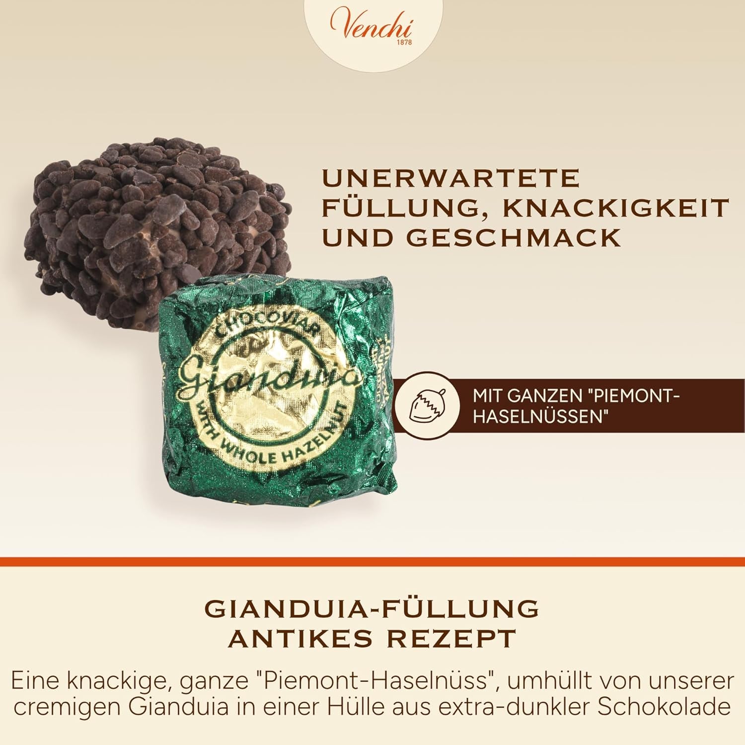 Venchi – Chocoviar Gianduia, pralines in a 1 kg bag, Gianduia chocolate produced exclusively with "Piedmont forest hazelnuts", gluten-free, without artificial colors and without preservatives