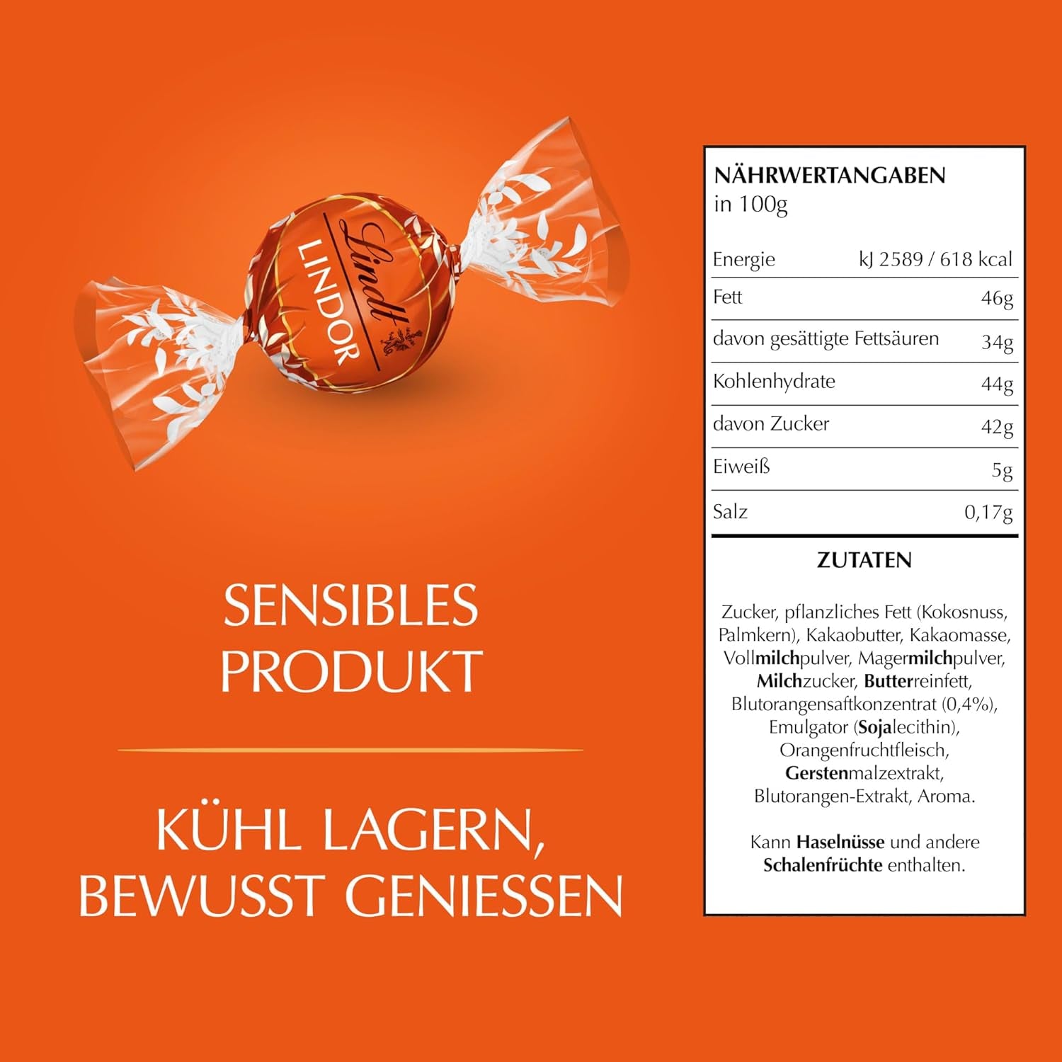 Lindt LINDOR Red Orange Chocolate Balls | 1 kg resealable bag | approx. 80 chocolate candies with melt-in-your-mouth filling | Bulk package, chocolate gift