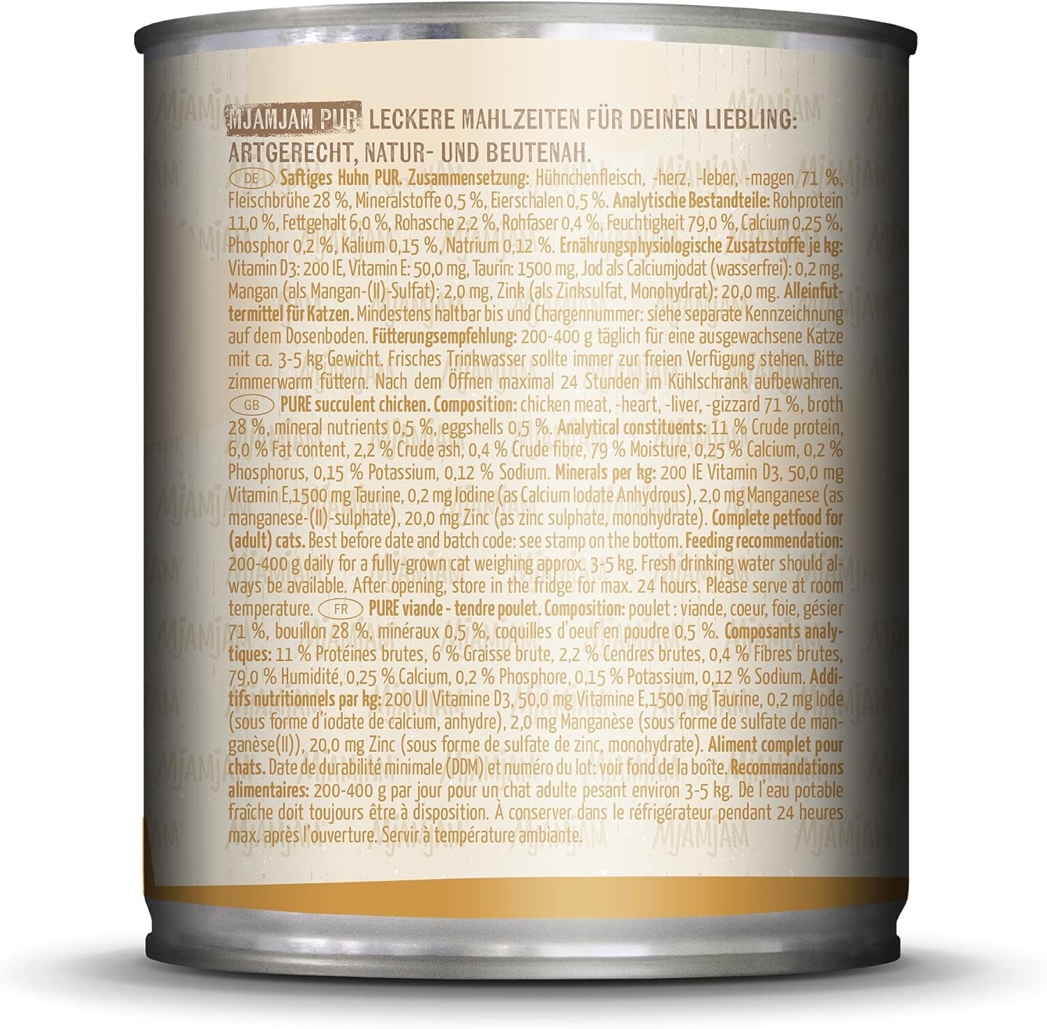 MjAMjAM - Hrană umedă premium pentru pisici - plăcere pură cu carne - pui suculent, pachet de 6 (6 x 800 g), fără cereale cu extra carne