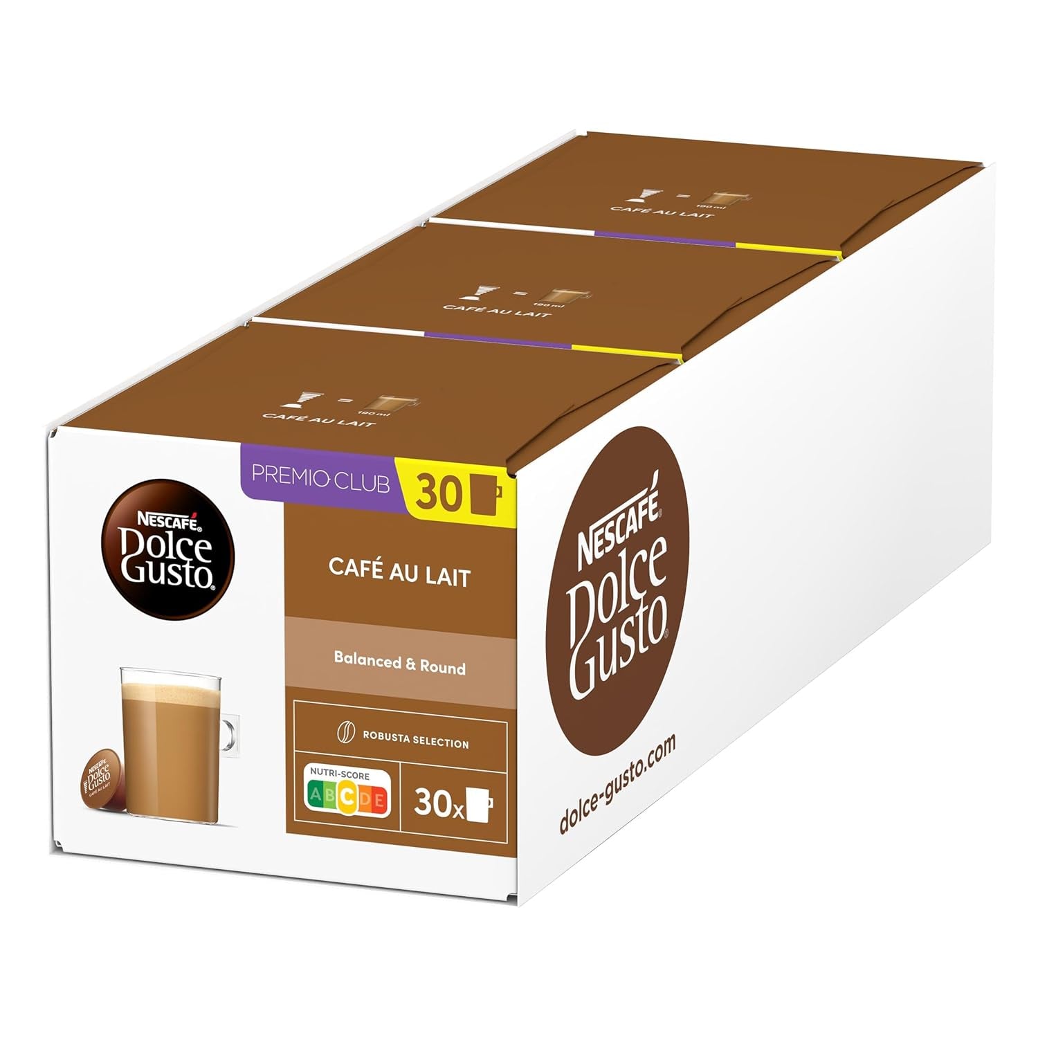 NESCAFÉ DOLCE GUSTO Café au Lait Kaffeekapseln 3er Vorratspack (3 x 30 Kapseln)