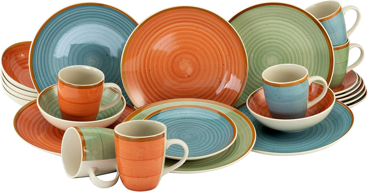 CreaTable, 22851, seria COUNTRY, set de veselă cu 24 de piese pentru 6 persoane, serviciu combinat din gresie, potrivit pentru mașina de spălat vase și cuptorul cu microunde, producție de calitate