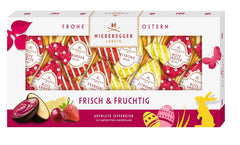 Niederegger | Chocolate Eggs | Fresh and fruity | 1 x 100g | Eggs filled with flavors of lemon, strawberry and red berry cream | Covered with dark chocolate | Easter Eggs | Easter gift