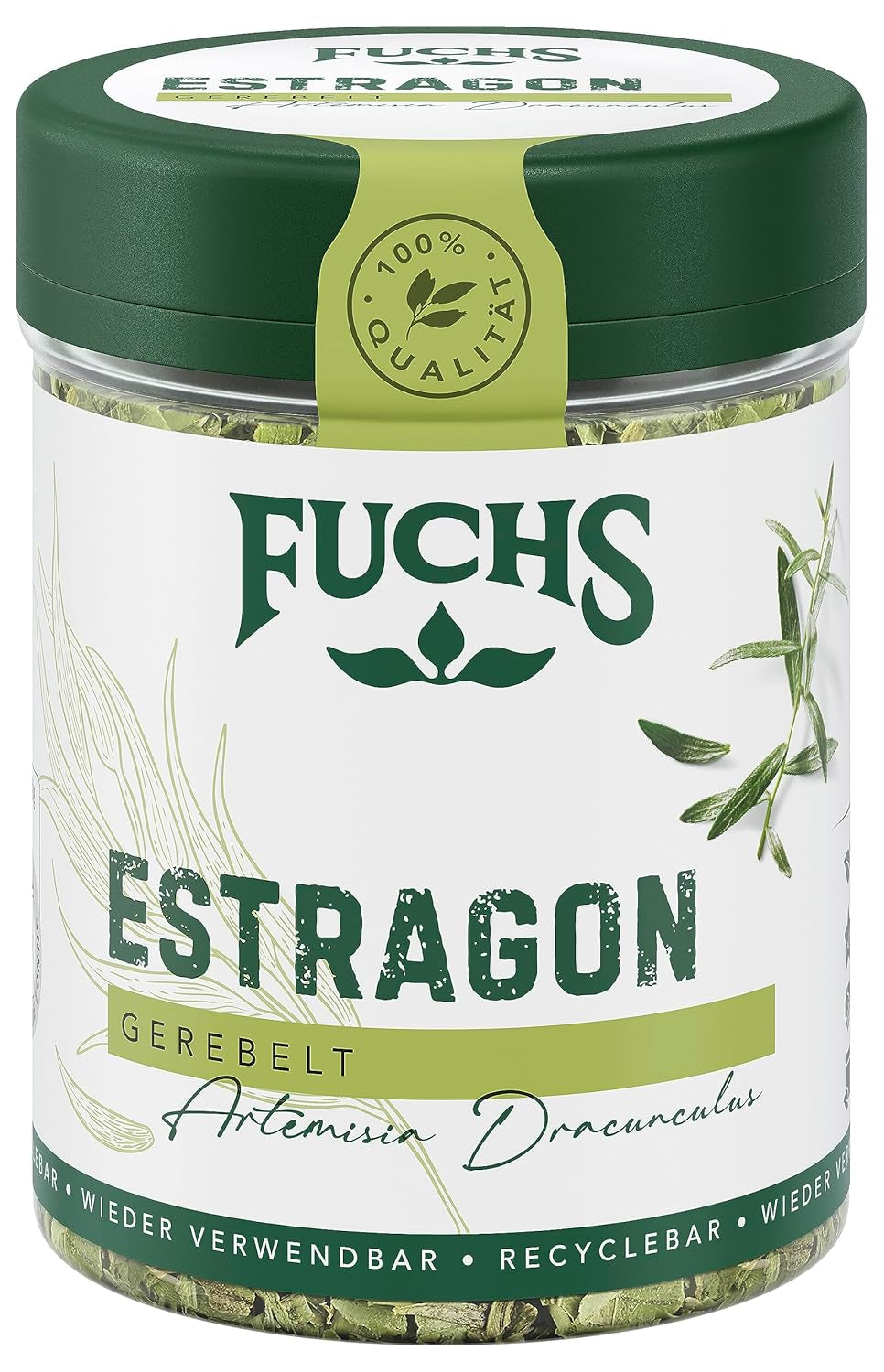 Fuchs Gewürze - Estragon gerebelt - französisches Kraut zur Verfeinerung von Saladen, Sauce Hollandaise oder Rührei - natural ingredients - 10 g in wiederverwendbarer, recyclebarer Dose