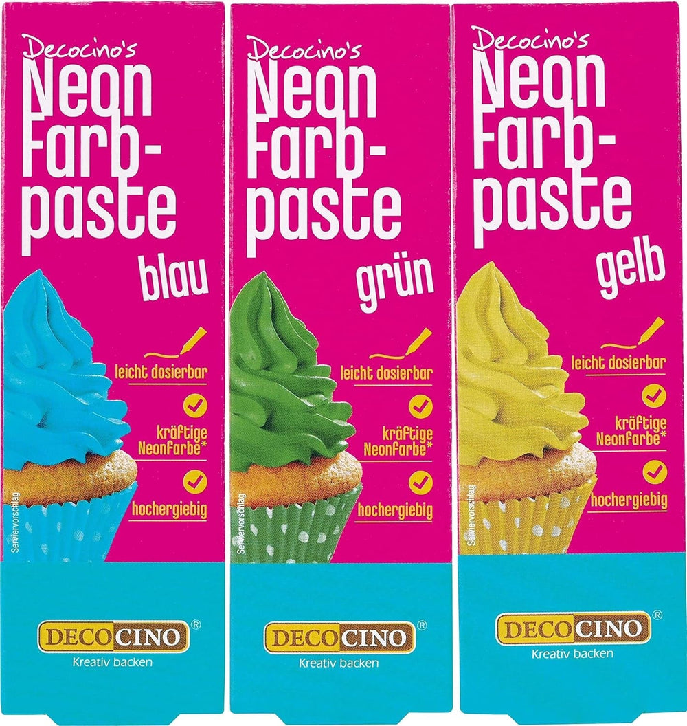 Set de coloranți alimentari Decocino Neon - 3 piese - Roșu, roz, violet - Colorant alimentar cu doză mare - Pentru colorarea prăjiturilor, brioșelor, cupcake-urilor - Fără gust