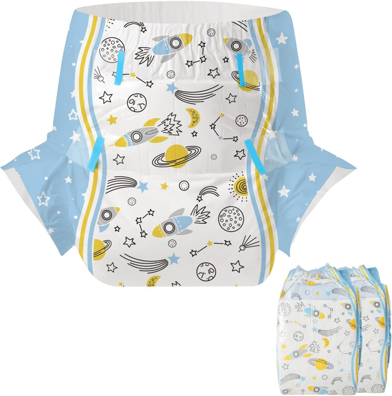 CutiePlusU Adult Diapers 2 Pack Disposable Incontinence Panties with Flaps for Women and Men Maximum Absorbency Overnight - Little Prince (Medium 71-96cm)