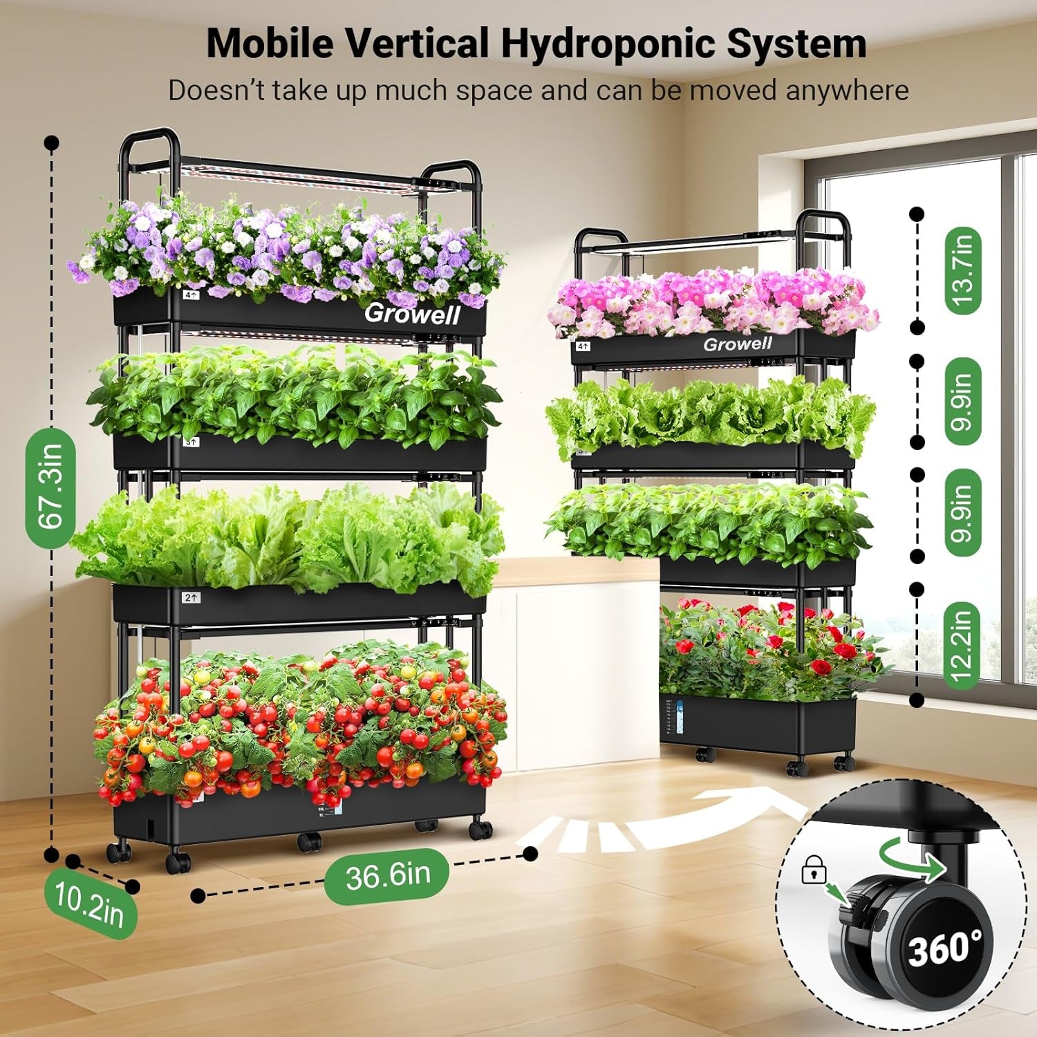 Large Hydroponic Grow System Kit 120 Capsules Vertical Hydroponic Garden with 2 Lighting Modes Grow Light Automatic Water Circulation System 48L Indoor Herb Gardening System