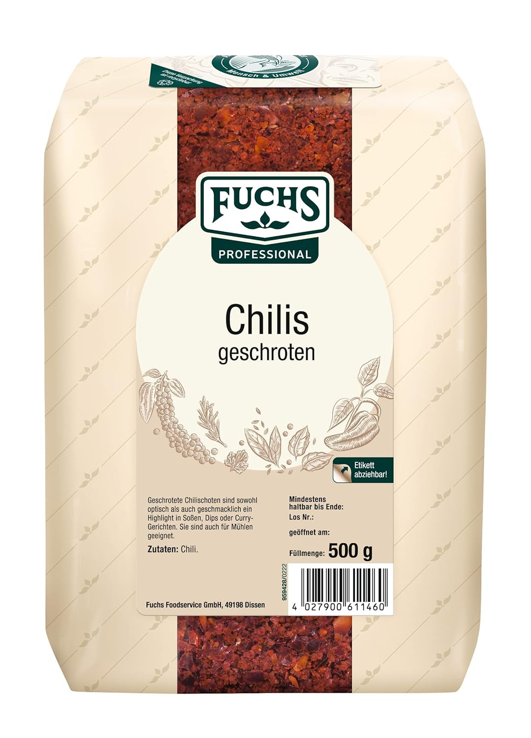 Fuchs Professional - Chilis geschoten | Verleiht Chili con Carne die richtige Schärfe | Profi-Qualität für Großverbraucher | 0.7 kg im recyclable bag