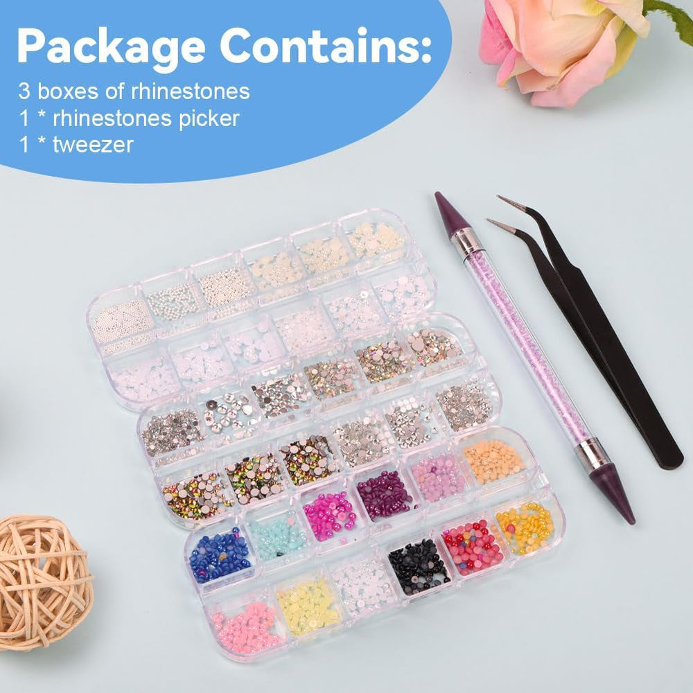 Harz Strasssteine 4200Pcs Strass Kristalle 1Mm-5Mm Gemischte Kinder Bastelsachen Kit Mit Strass Mit Picking Pinzette Und Stift Für DIY Nägel Kleidung Kunsthandwerk Gemischt Becher Party (A)