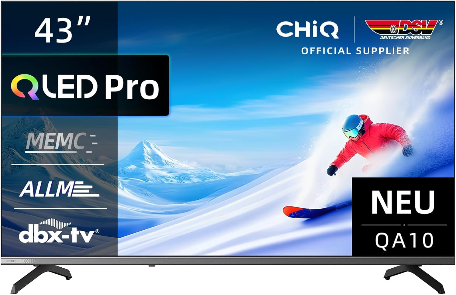 CHIQ 50QA10 Televizor inteligent QLED 4K UHD de 50 de inci cu Google, QLED Pro, DLG 120Hz, MEMC, VRR, ALLM, HDR10, Dolby Audio, 4x HDMI 2.1, gamă largă de culori, carcasă metalică fără ramă, Chromecast, Asistent Google