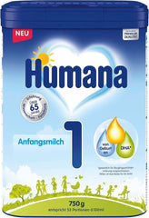 Humana Initial Milk 1, from birth, milk powder for infant milk, in addition to breast milk or as the only food for babies, initial food only with DHA and lactose, 750 g Mother and Child Naty Shop 750 grams