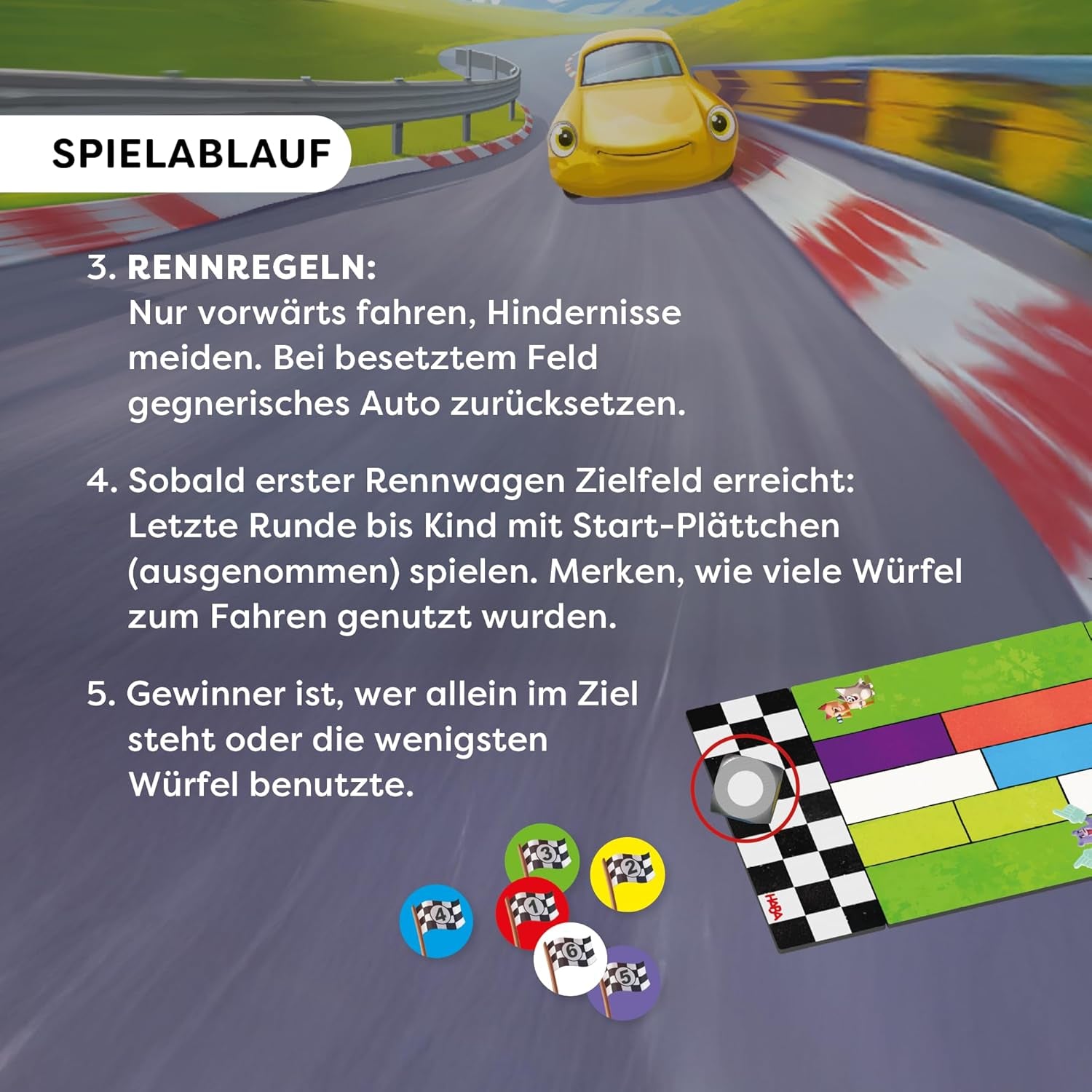 HABA Monza - Fast Board Game and Car Racing Game for Kids 5+ - With 6 Colorful Wooden Cars and Colorful Dice - 2012226001
