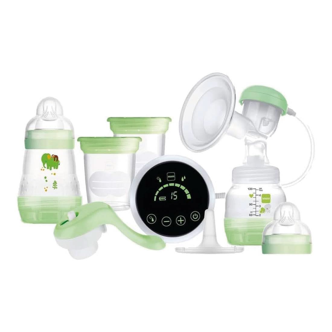 MAM Electric and manual breast pump 2 in 1, with 9 levels of stimulation, contains 2 bottles, easy start, green Accessories Food and Breastfeeding Bebe Naty Shop