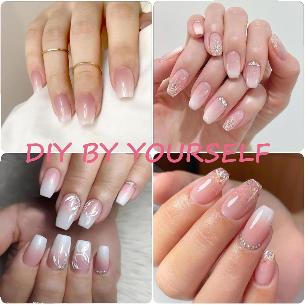 Set de vârfuri pentru unghii false - 240 de bucăți unghii false franțuzești pentru lipit - Unghii artificiale scurte, pătrate, pentru manichiură, pentru femei și bărbați (gradient scurt de sicriu)