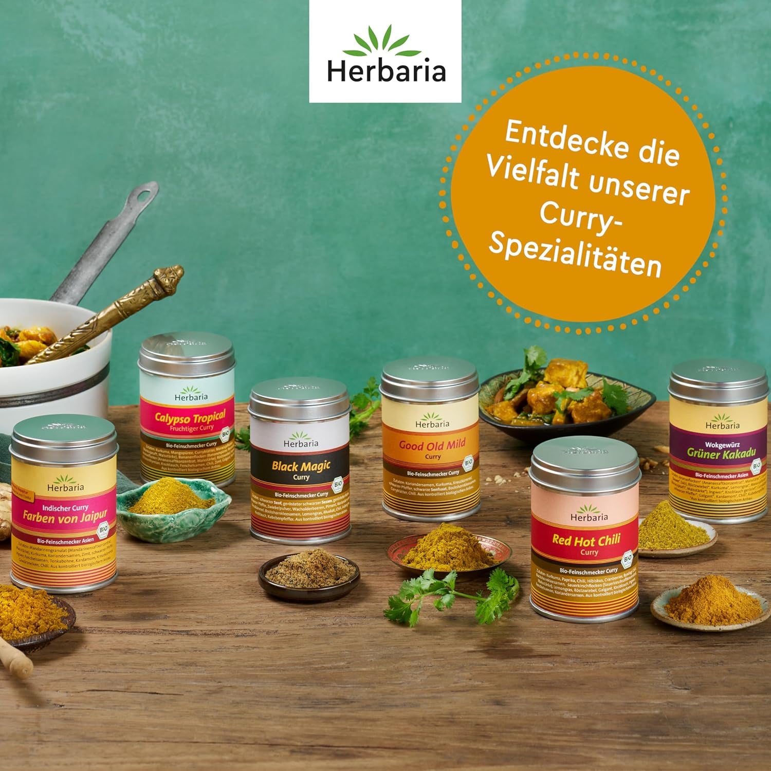 Herbaria Good Old Mild Curry bio 80g M-Dose – Currypulver, Currymischung - Bio-Gewürzmischung für klassische Curry-Spezialitäten z.B. Currywurst - erlesenen Ingredient in nachhaltiger Aromaschutz-Dose