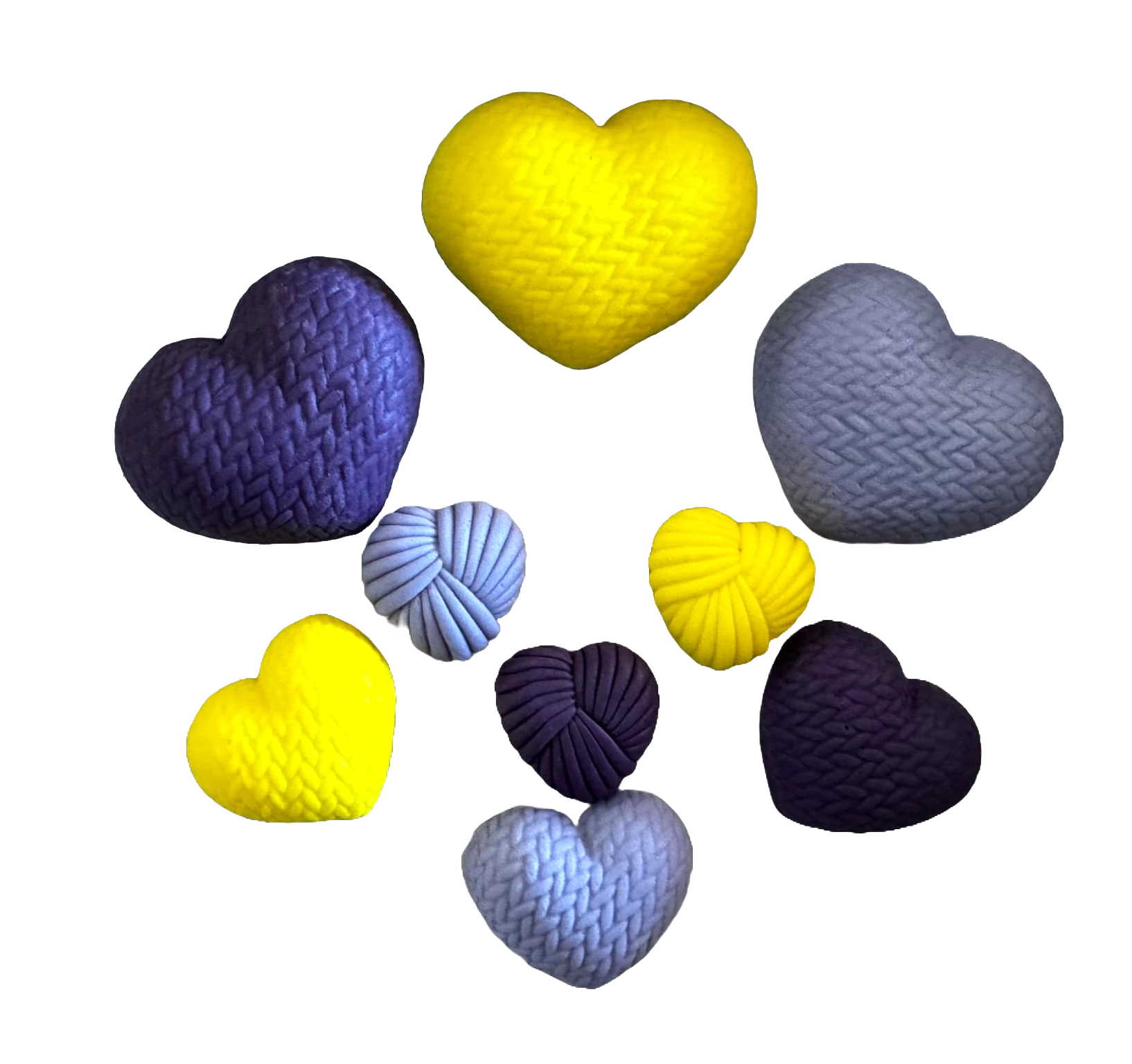 Set 9 decoratiuni comestibile din zahar, Inimi crosetate Decoratiuni din Pasta de Zahar Naty Shop