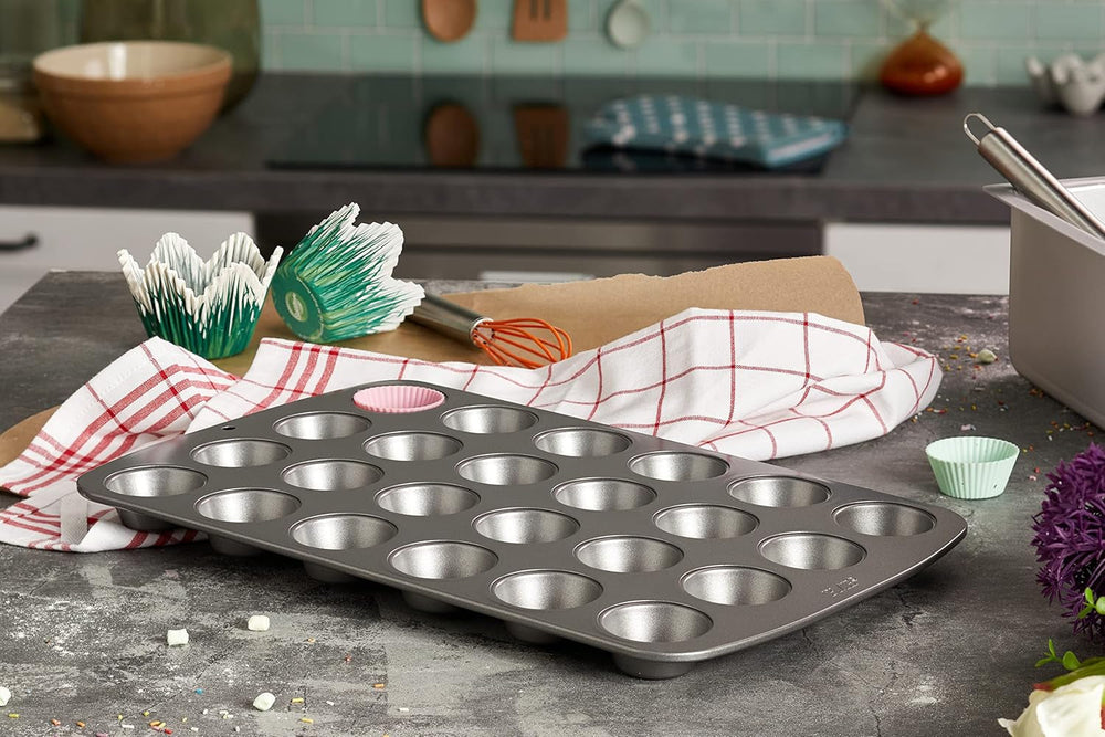 CSB111 Antihaftbeschichtete Mini-Muffinform Mit 24 Löchern Aus Karbonstahl, Edelstahl, Silver, 39.4 X 24.6 X 2.1 Cm Molds and trays for baking Naty Shop