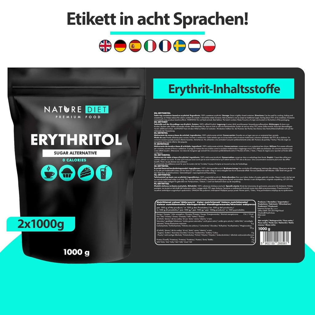 Nature Diet - Eritritol 2 X 1000 G | Îndulcitor natural | Zero calorii | Înlocuitor de zahăr Indulcitori Naty Shop