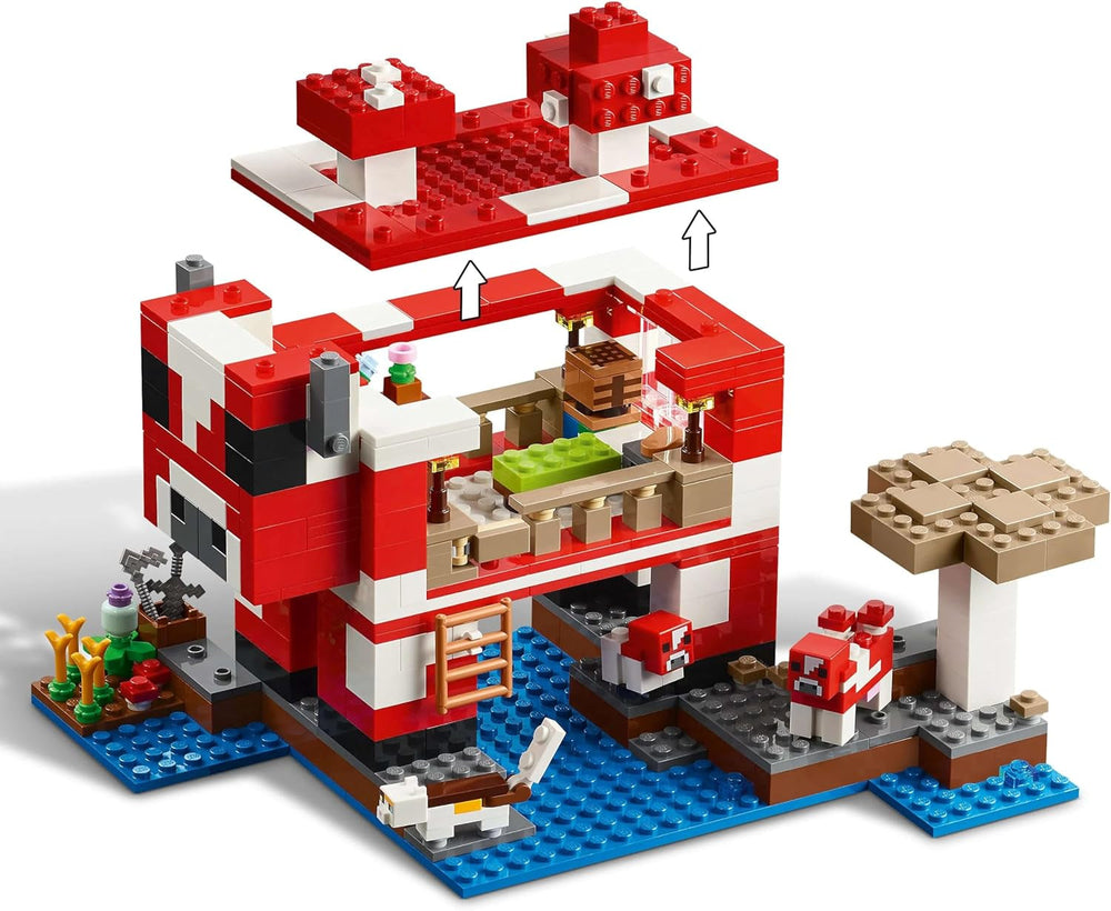 LEGO Minecraft The Mushroom Cow House, jucărie de construit pentru jocul video, model în țara ciupercilor cu minifigurine, Steve și alte personaje, set de joacă pentru băieți și fete de la 8 ani 21270 Seturi de constructie Besuche den LEGO-Store