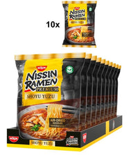 Nissin Ramen Premium - Shoyu Yuzu 10 Pack Japanese Style Air Dry Instant Noodles Flavored with Yuzu Soy Sauce and Dried Leek (10 x 92.7g)
