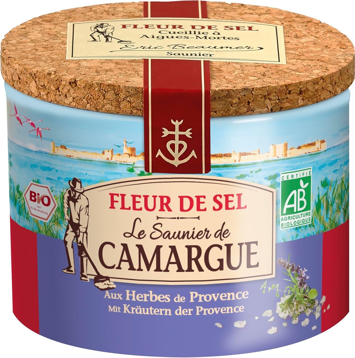 Le Saunier de Camargue Fleur De-Sel Citrone Thymian in 125 g Dose, Premium Meersalz aus Süd-Frankreich, Ideal als Finishing von Speisen und zum Verfeinern von Gerichten
