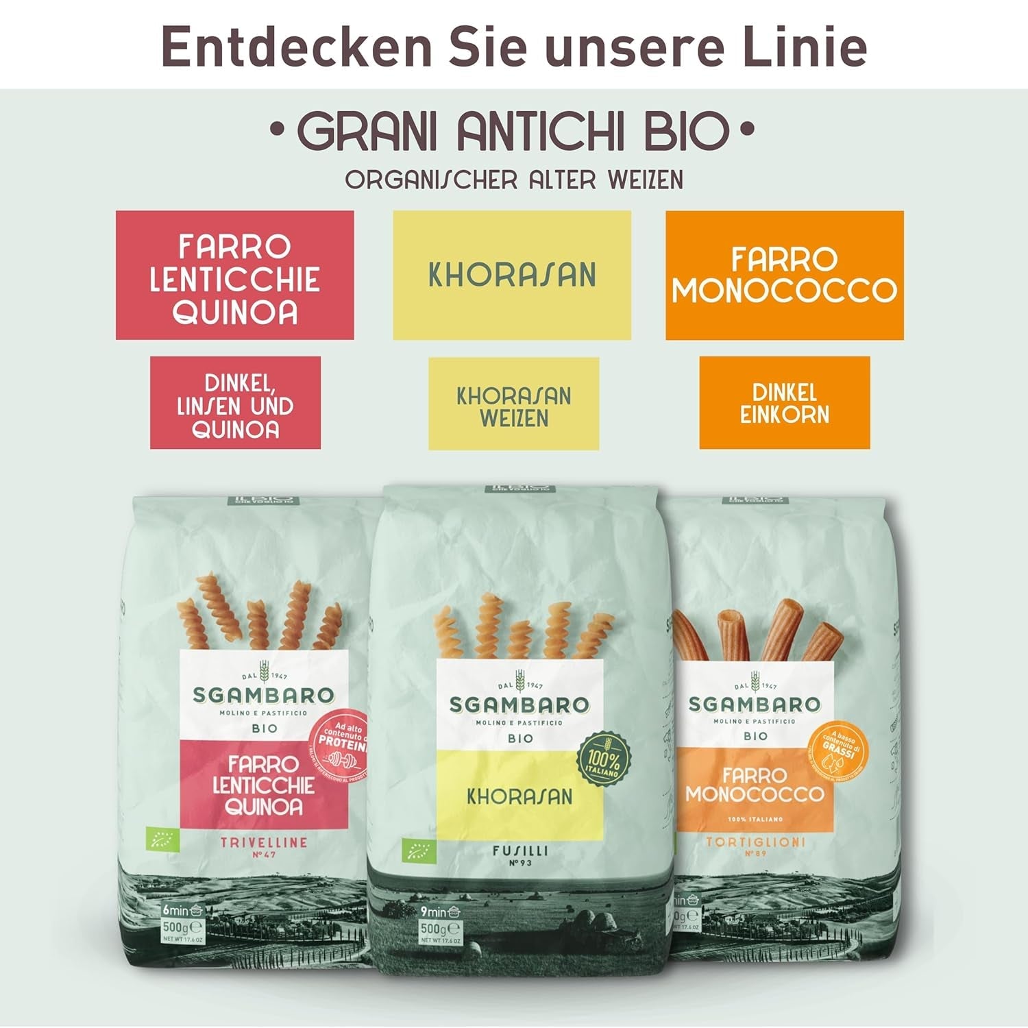 Paste Penne Rigate Organice N.91 - 500g cu făină de spelta, făină de linte și făină de quinoa – Bogate în proteine, sursă de fibre și proteine